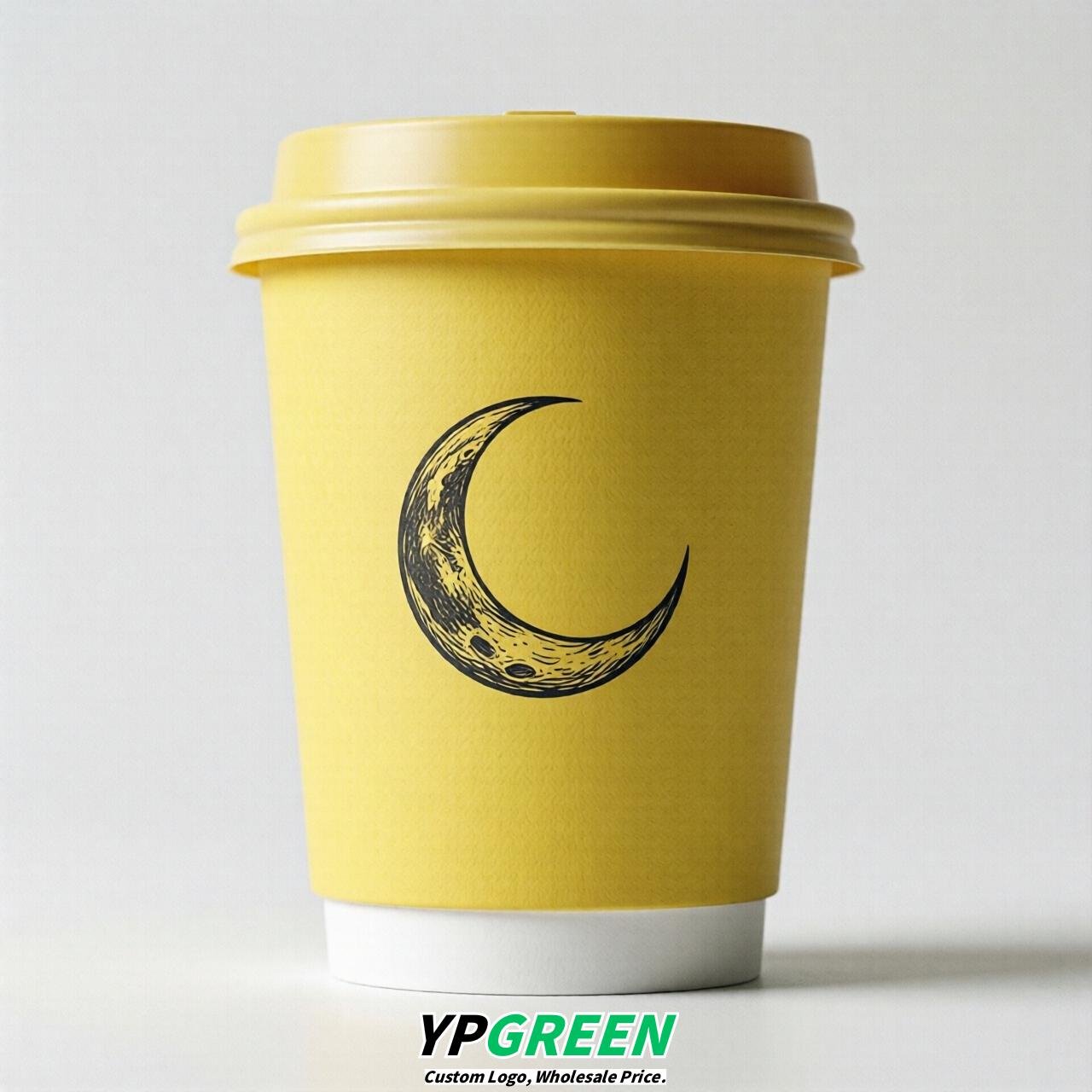 Lemon Yellow Moon Paper Cups with Lids 8-24oz