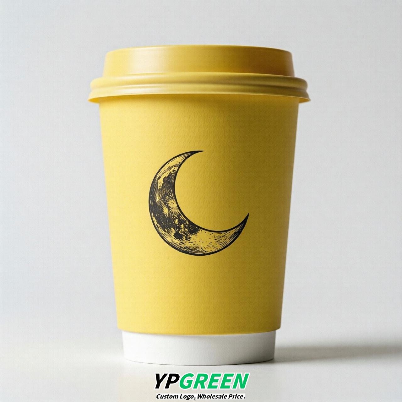 Lemon Yellow Moon Paper Cups with Lids 8-24oz