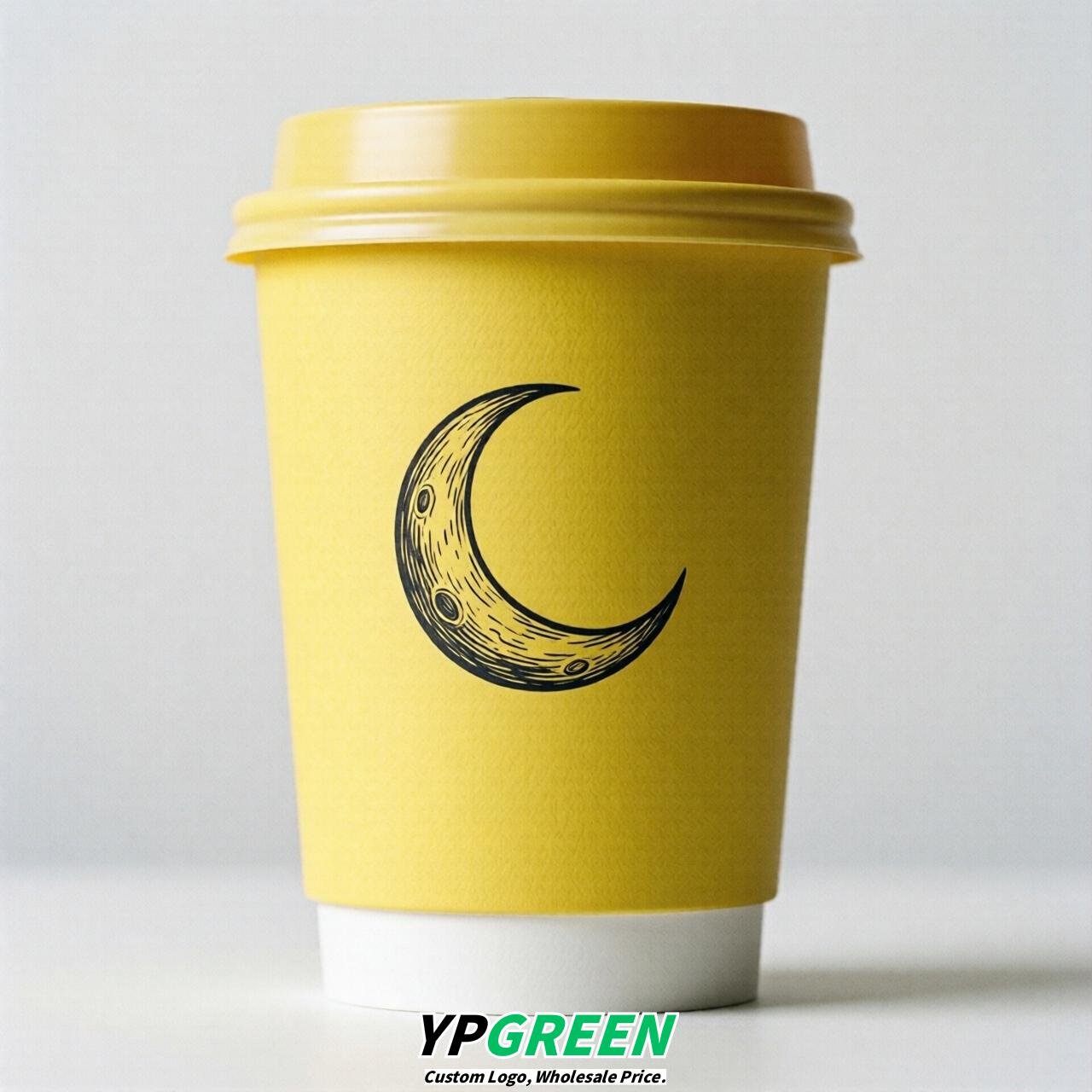 Lemon Yellow Moon Paper Cups with Lids 8-24oz