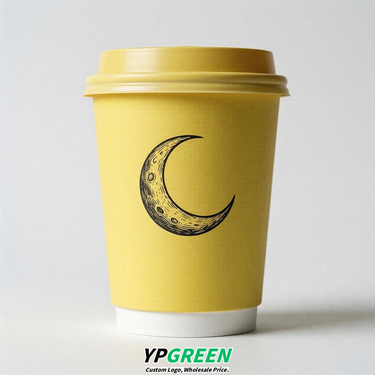 Lemon Yellow Moon Paper Cups with Lids 8-24oz