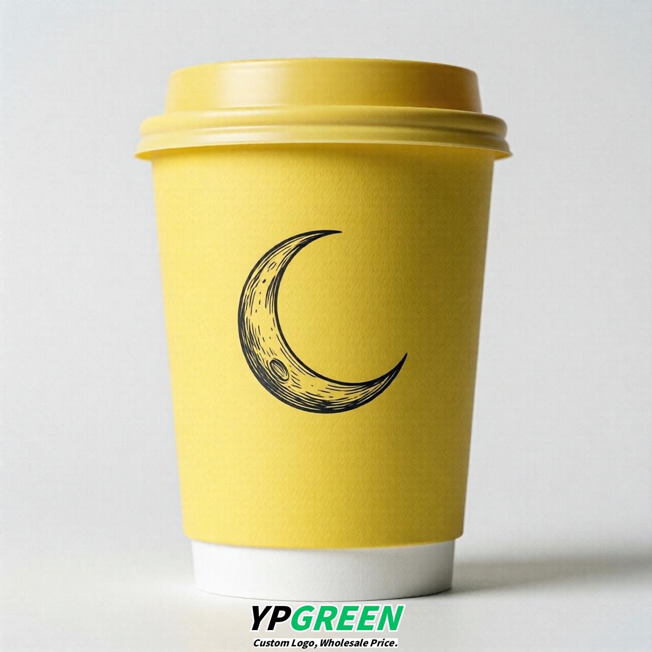 Lemon Yellow Moon Paper Cups with Lids 8-24oz
