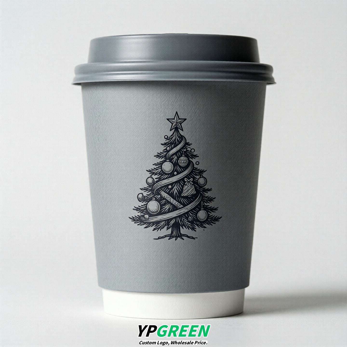 Light Slate Gray Paper Cups with Christmas Design 8-24oz