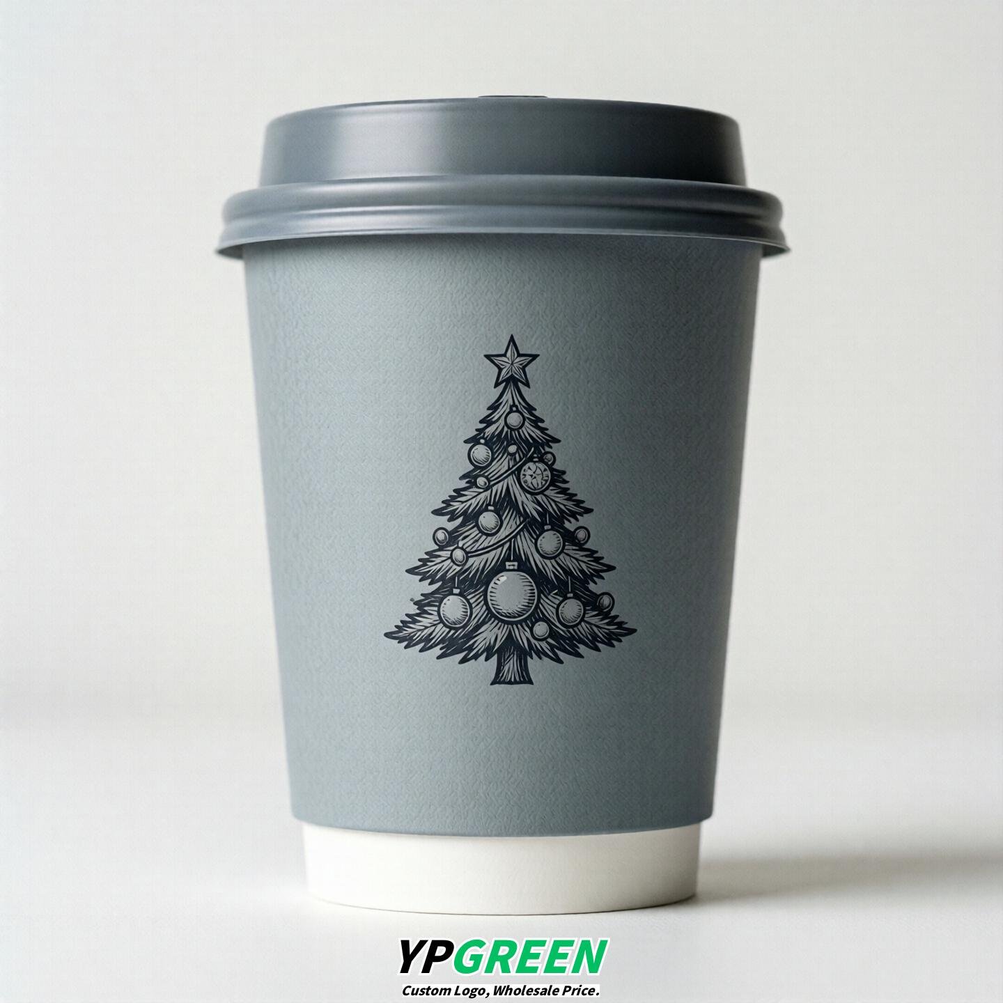 Light Slate Gray Paper Cups with Christmas Design 8-24oz