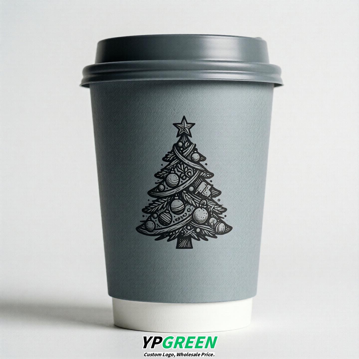 Light Slate Gray Paper Cups with Christmas Design 8-24oz