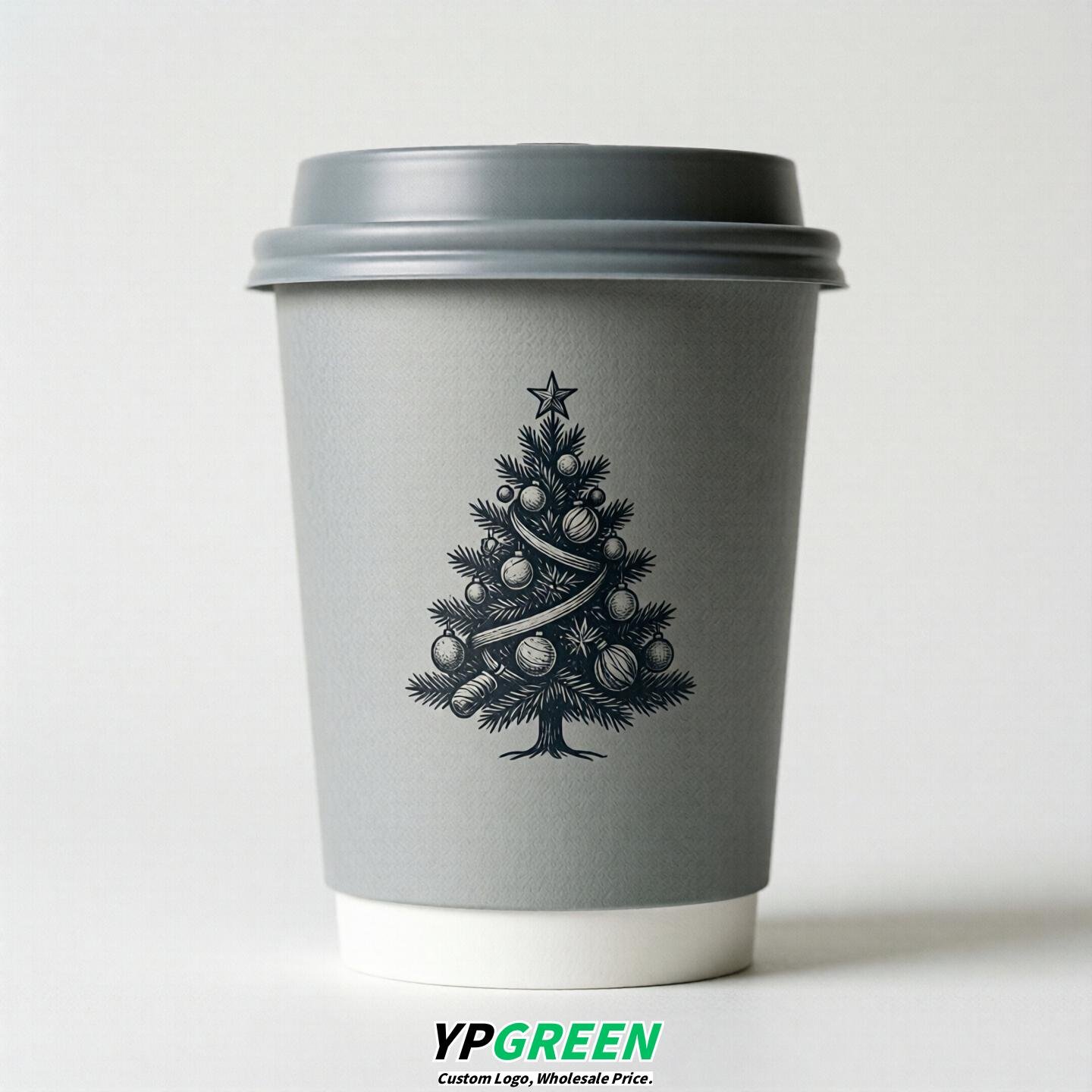Light Slate Gray Paper Cups with Christmas Design 8-24oz