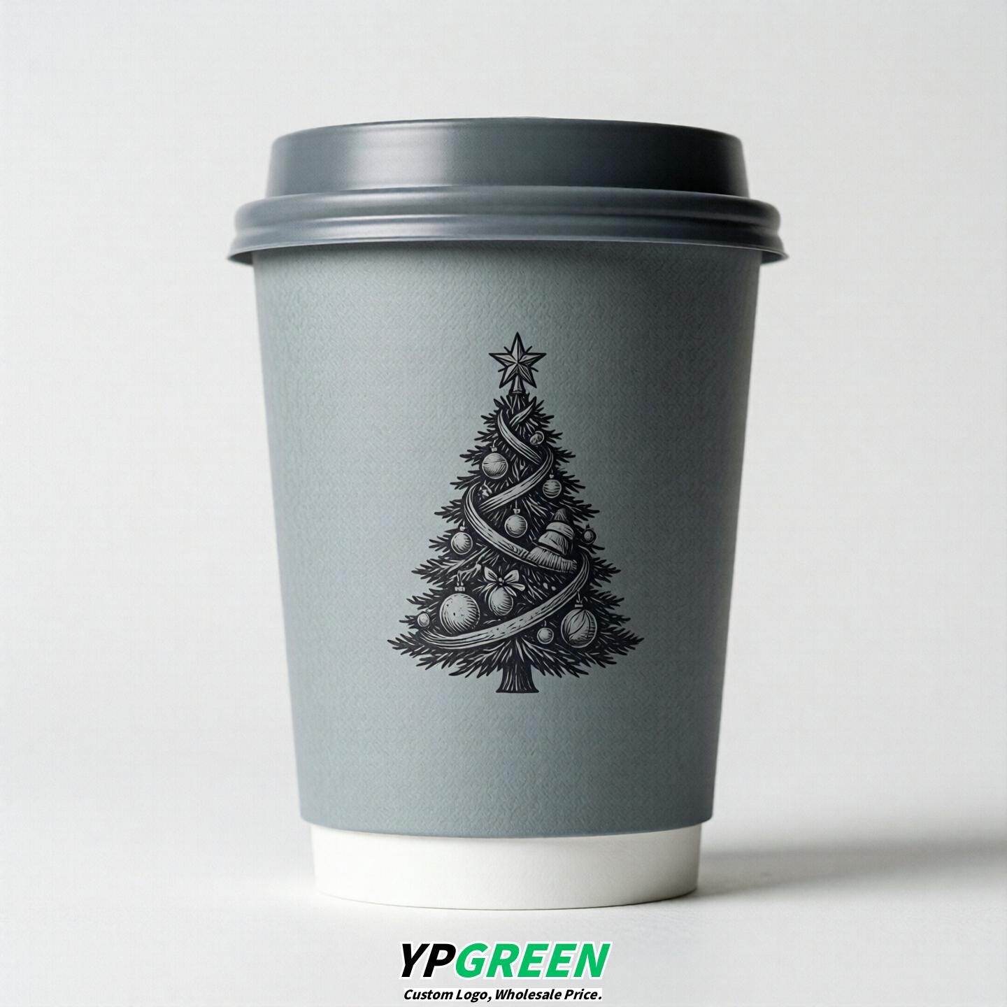 Light Slate Gray Paper Cups with Christmas Design 8-24oz
