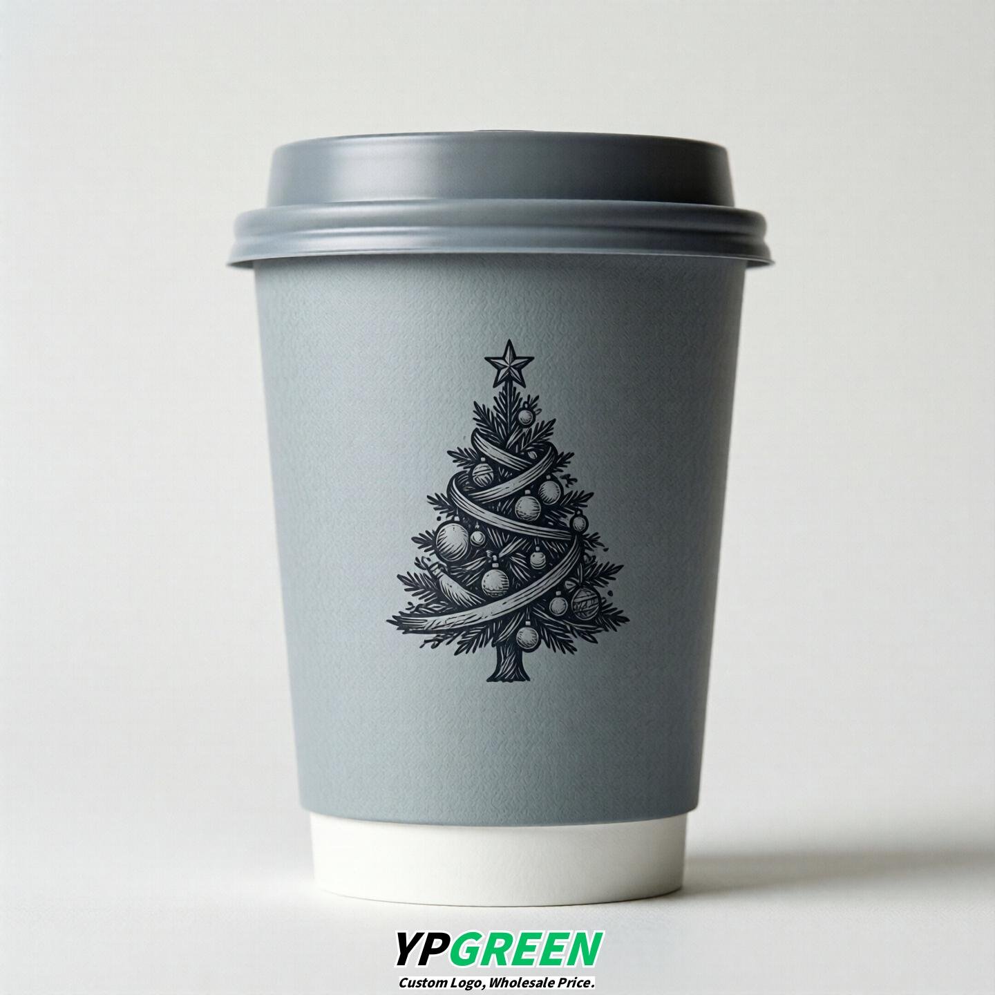 Light Slate Gray Paper Cups with Christmas Design 8-24oz