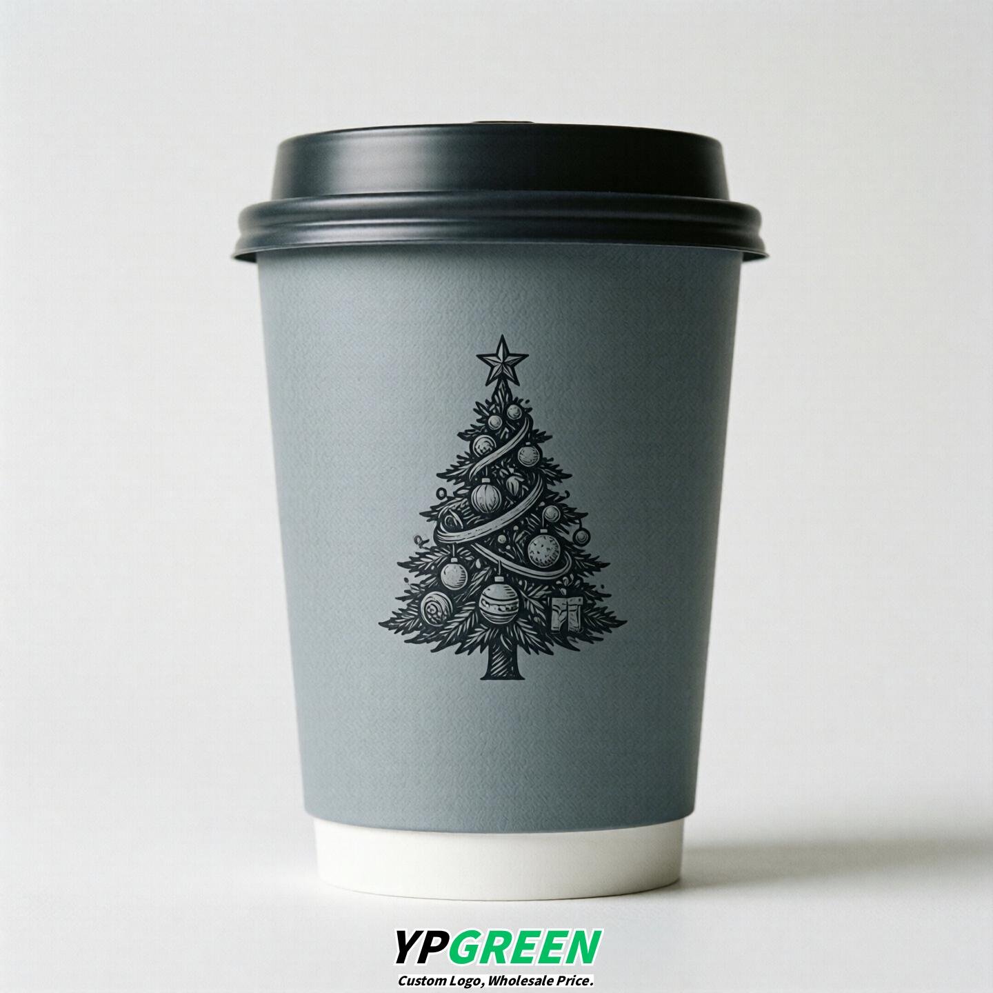 Light Slate Gray Paper Cups with Christmas Design 8-24oz