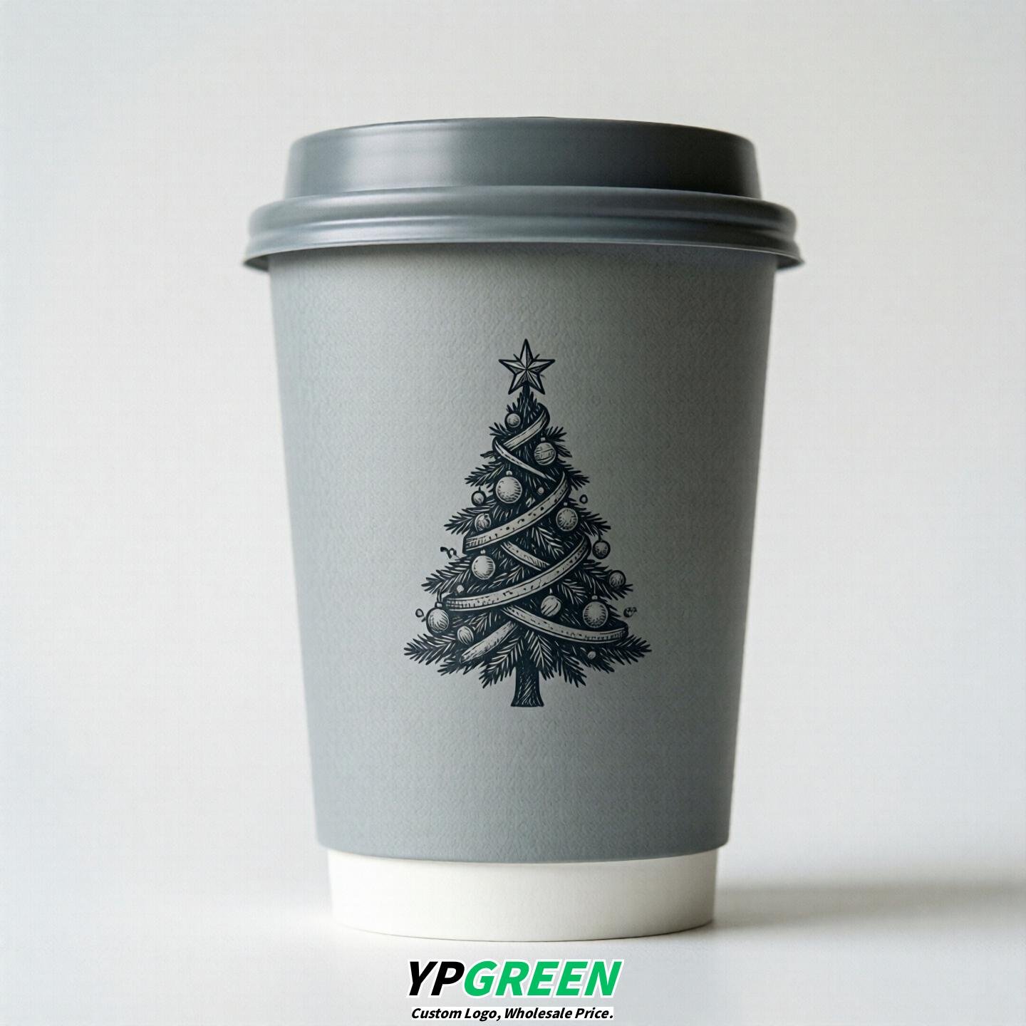 Light Slate Gray Paper Cups with Christmas Design 8-24oz