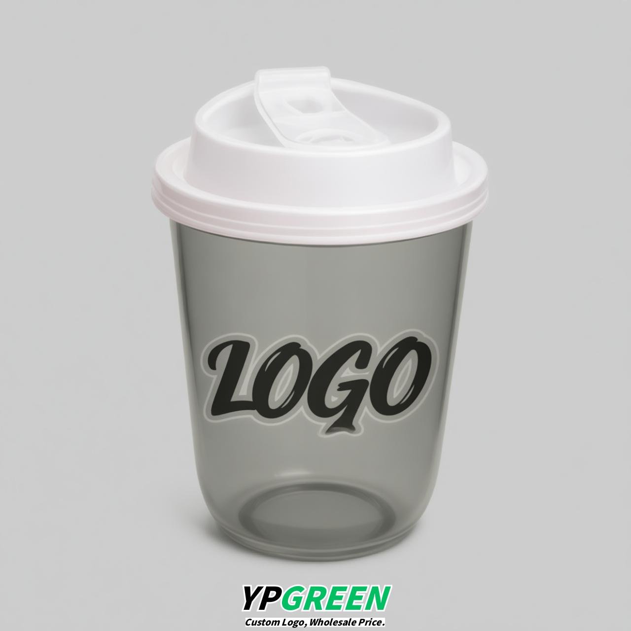 Light Slate Gray U Shape Cups with Lid - Custom Logo PP & PET Plastic Disposable