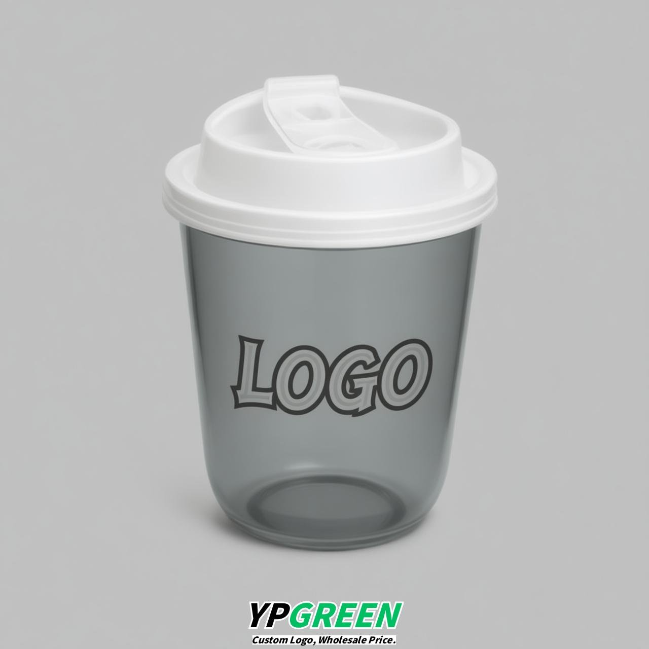Light Slate Gray U Shape Cups with Lid - Custom Logo PP & PET Plastic Disposable