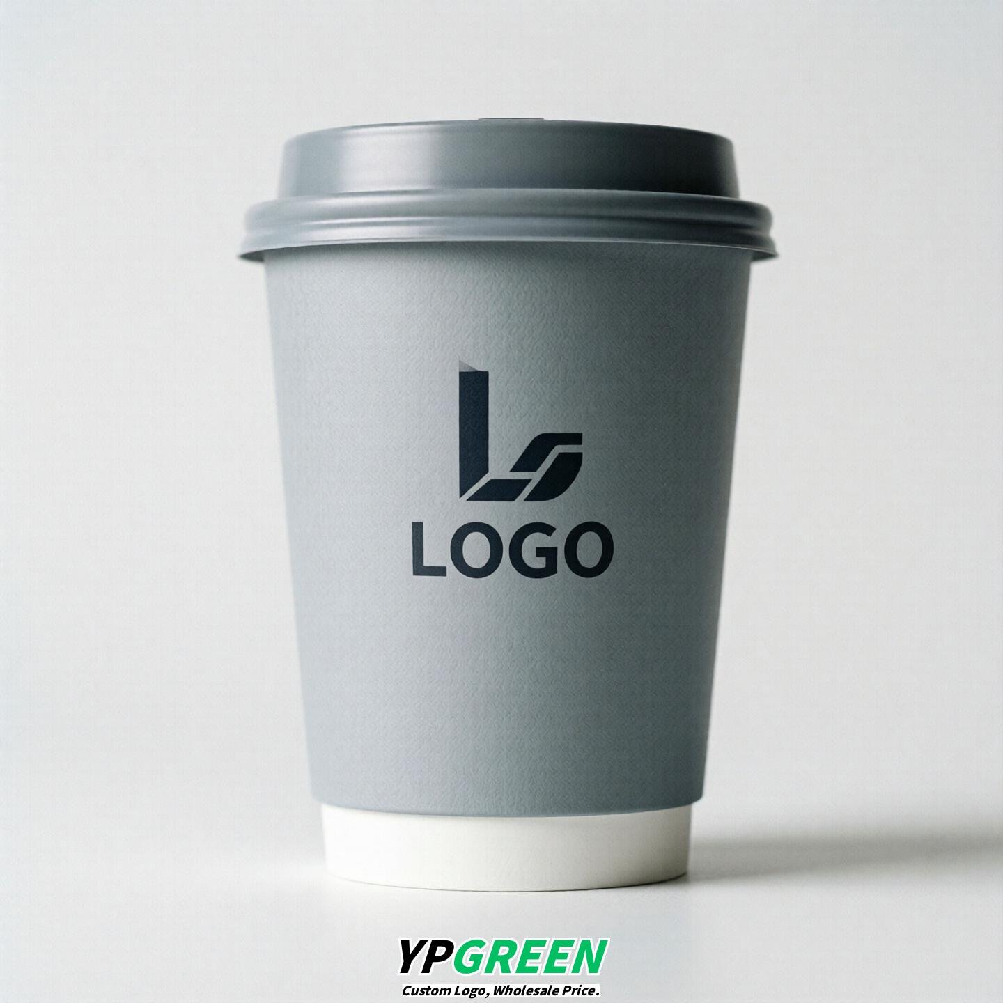 Light Slate Gray Custom Logo Paper Cups: 8-24oz & Double Wall