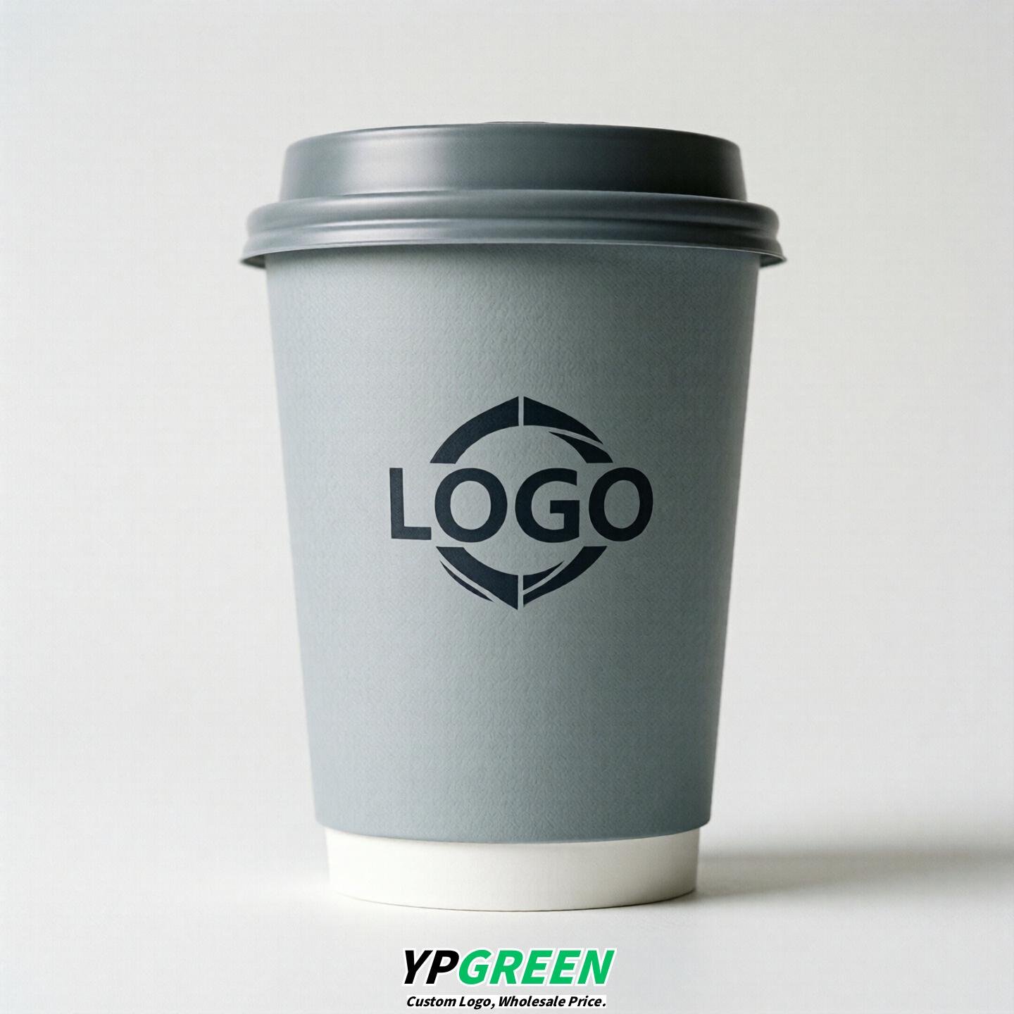 Light Slate Gray Custom Logo Paper Cups: 8-24oz & Double Wall
