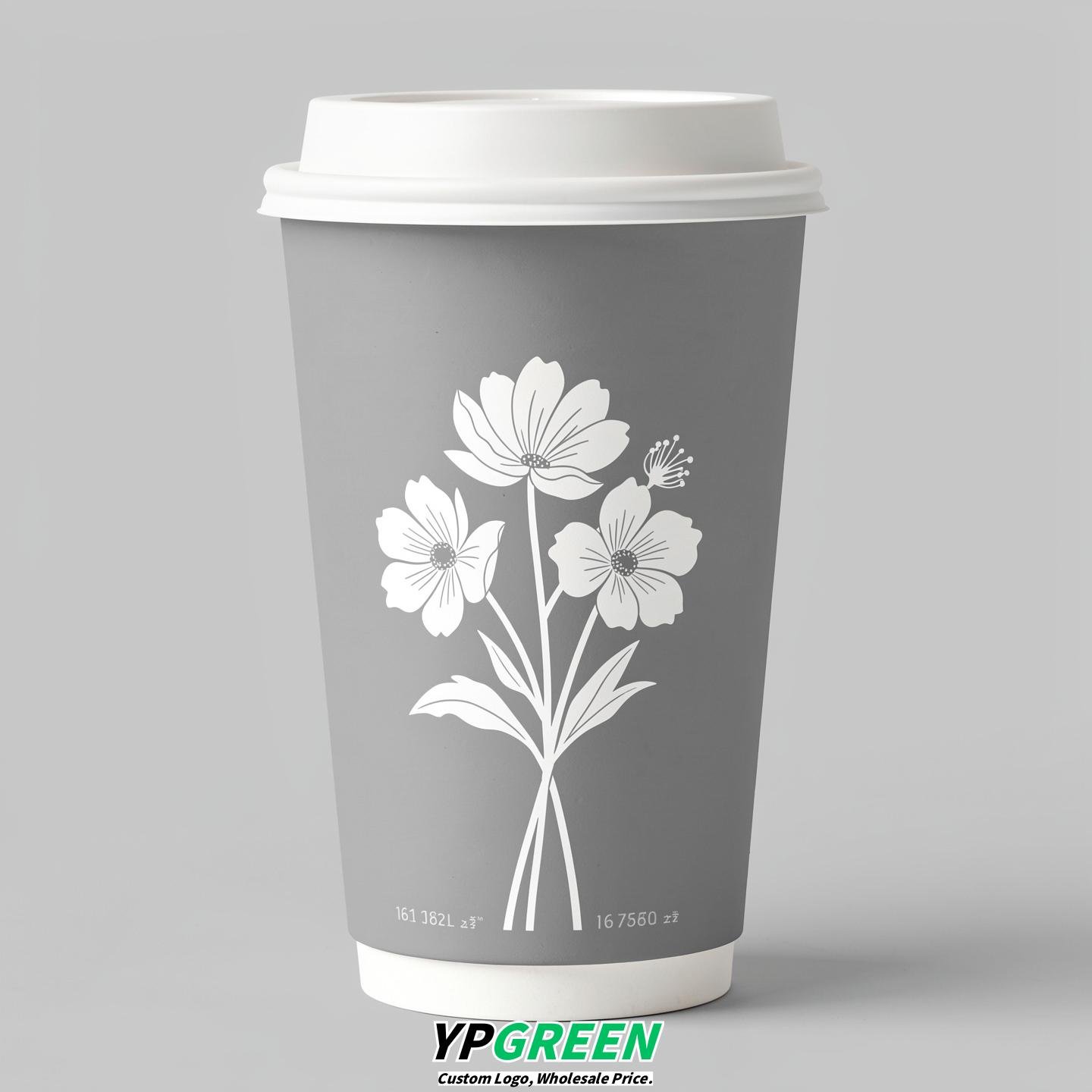 Light Slate Gray Floral Paper Cups with Lids 8-24oz