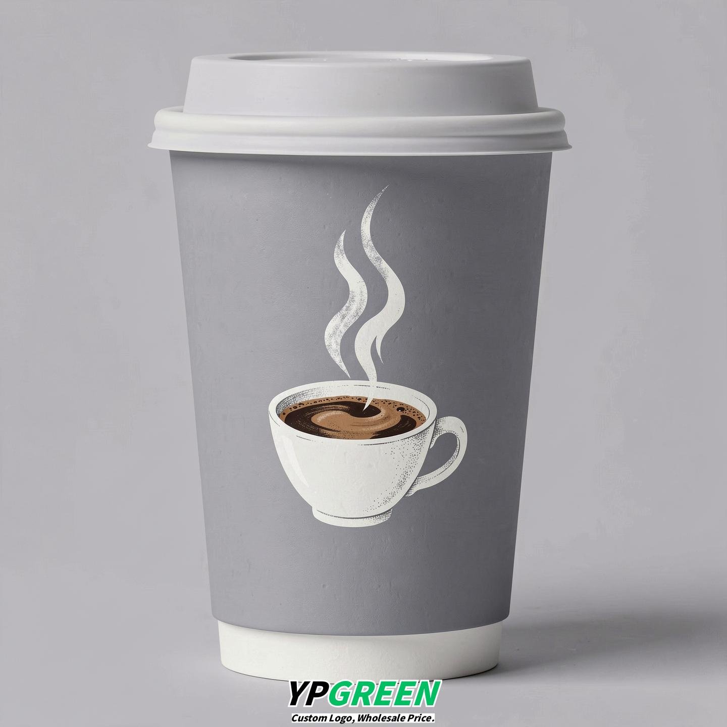 Light Slate Gray Hot Coffee Icon Paper Cups - Disposable Steaming Coffee Design