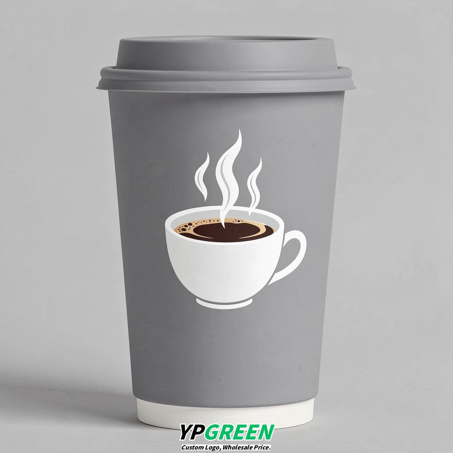 Light Slate Gray Hot Coffee Icon Paper Cups - Disposable Steaming Coffee Design