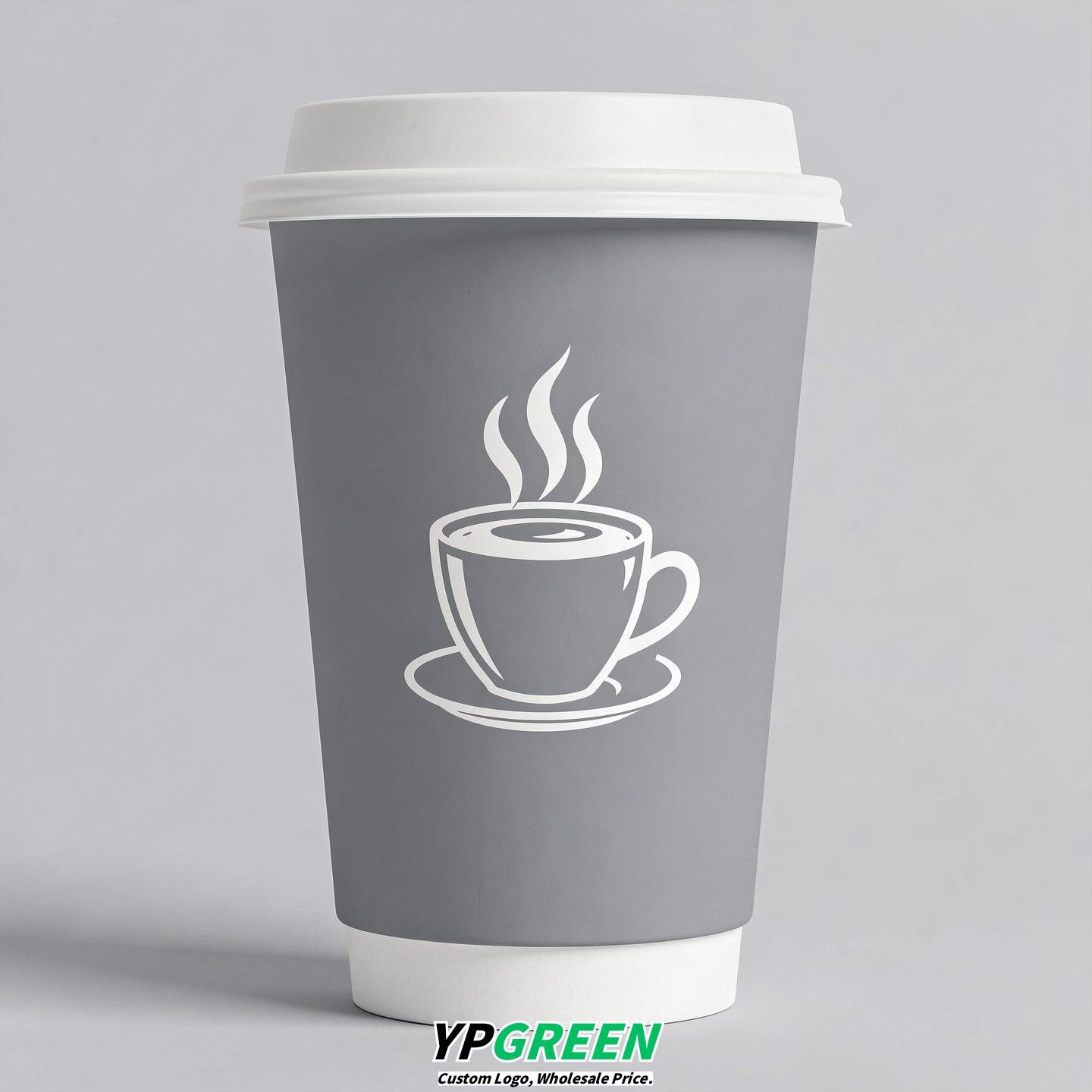 Light Slate Gray Hot Coffee Icon Paper Cups - Disposable Steaming Coffee Design