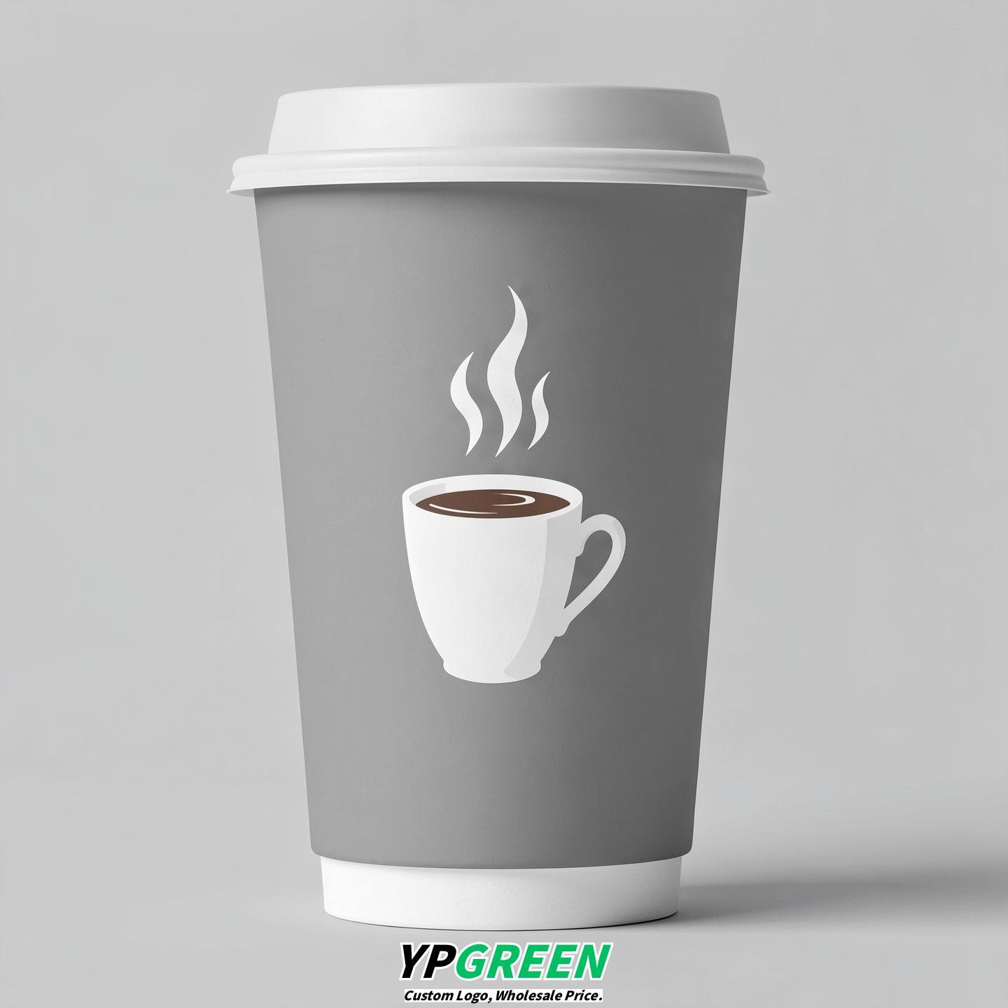 Light Slate Gray Hot Coffee Icon Paper Cups - Disposable Steaming Coffee Design