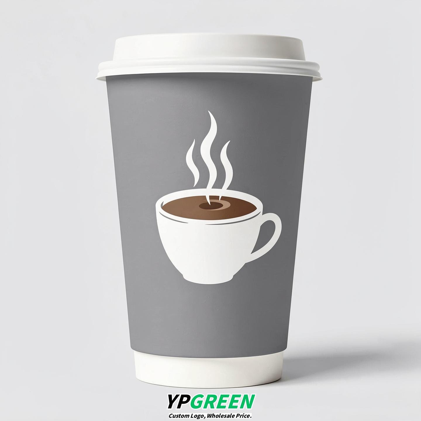 Light Slate Gray Hot Coffee Icon Paper Cups - Disposable Steaming Coffee Design