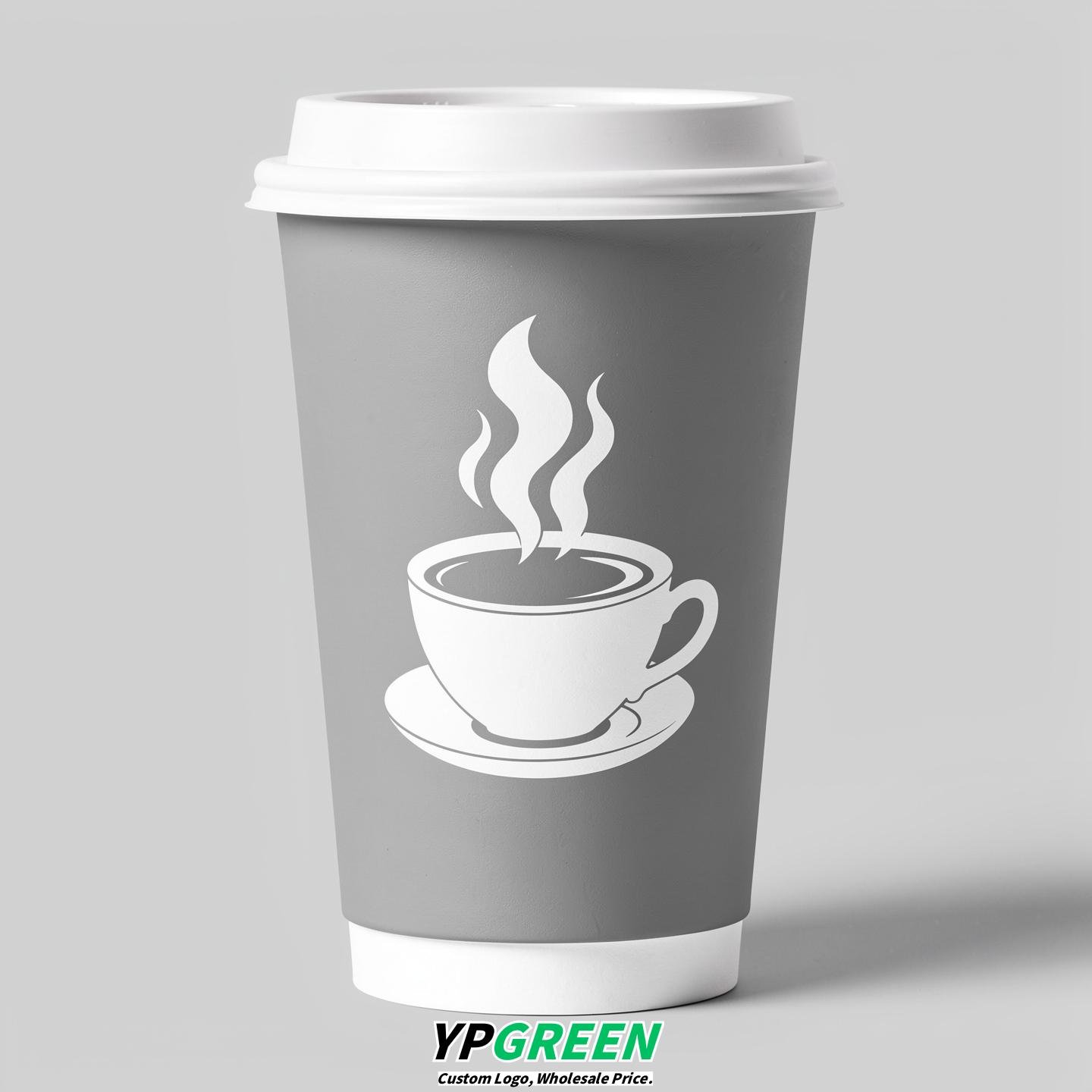 Light Slate Gray Hot Coffee Icon Paper Cups - Disposable Steaming Coffee Design