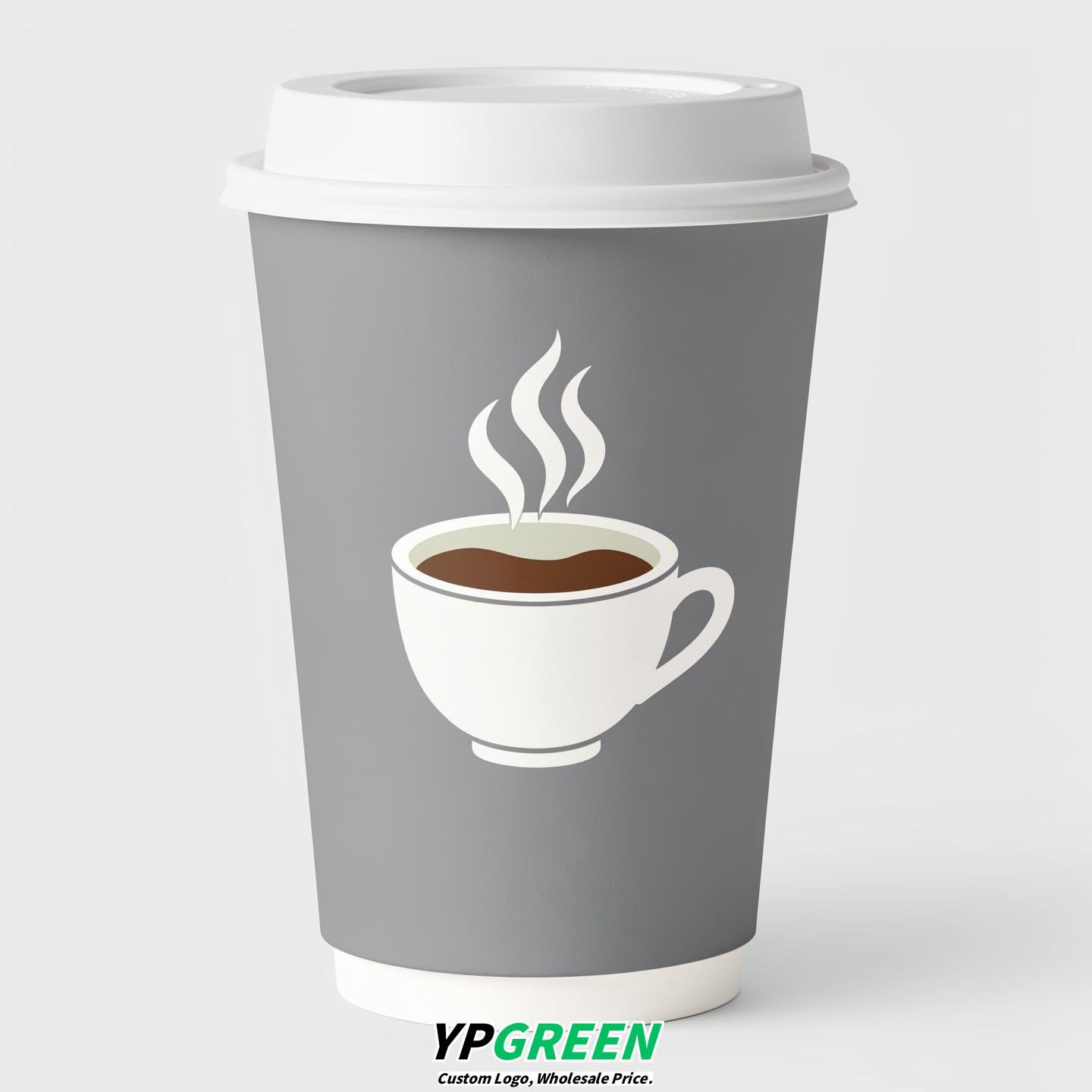 Light Slate Gray Hot Coffee Icon Paper Cups - Disposable Steaming Coffee Design