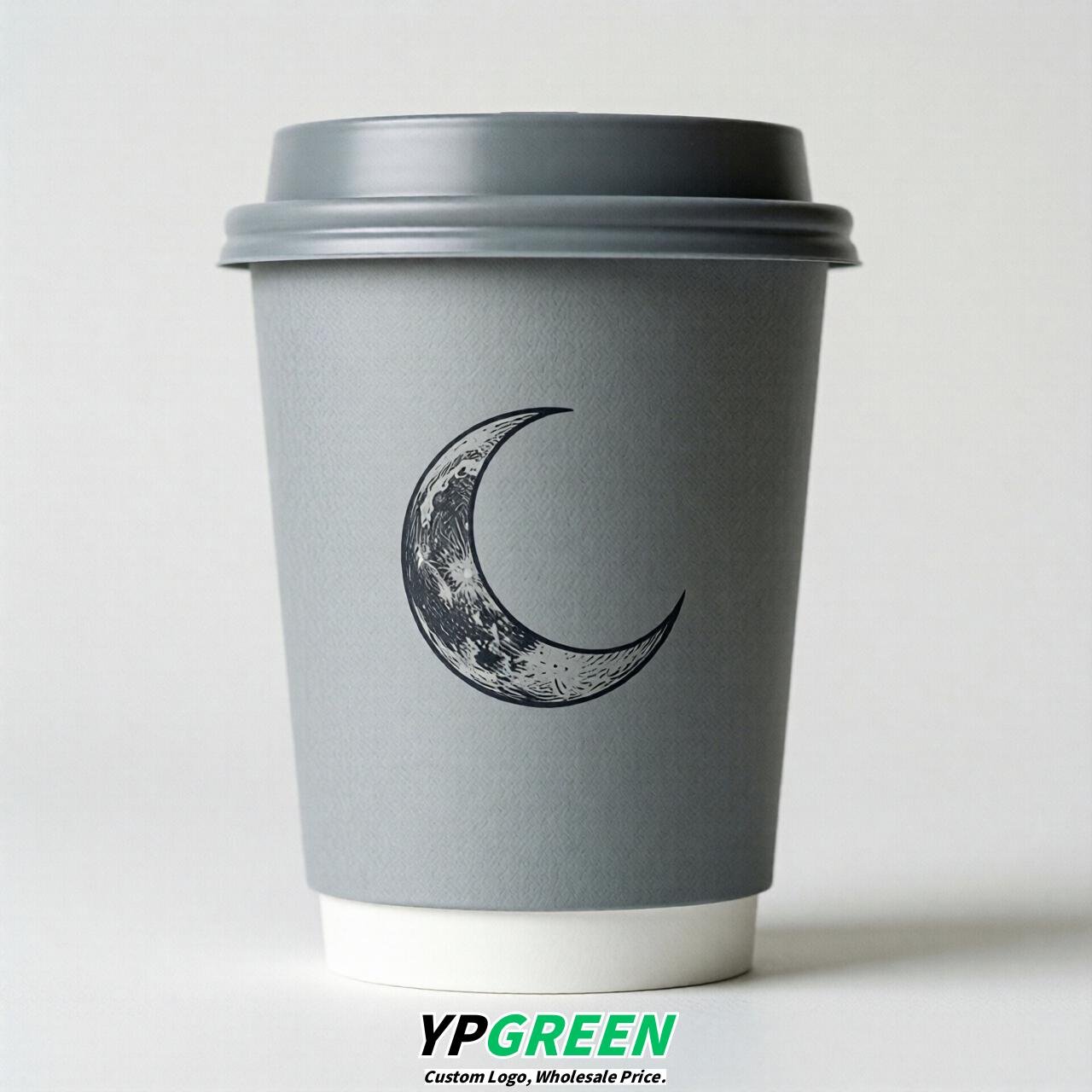 Light Slate Gray Moon Paper Cups with Lids 8-24oz