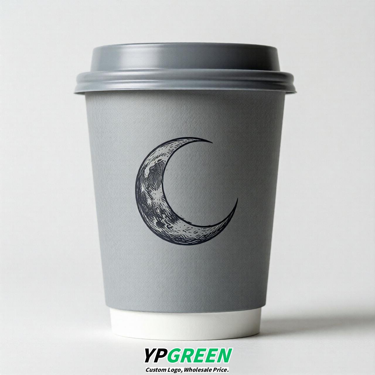 Light Slate Gray Moon Paper Cups with Lids 8-24oz