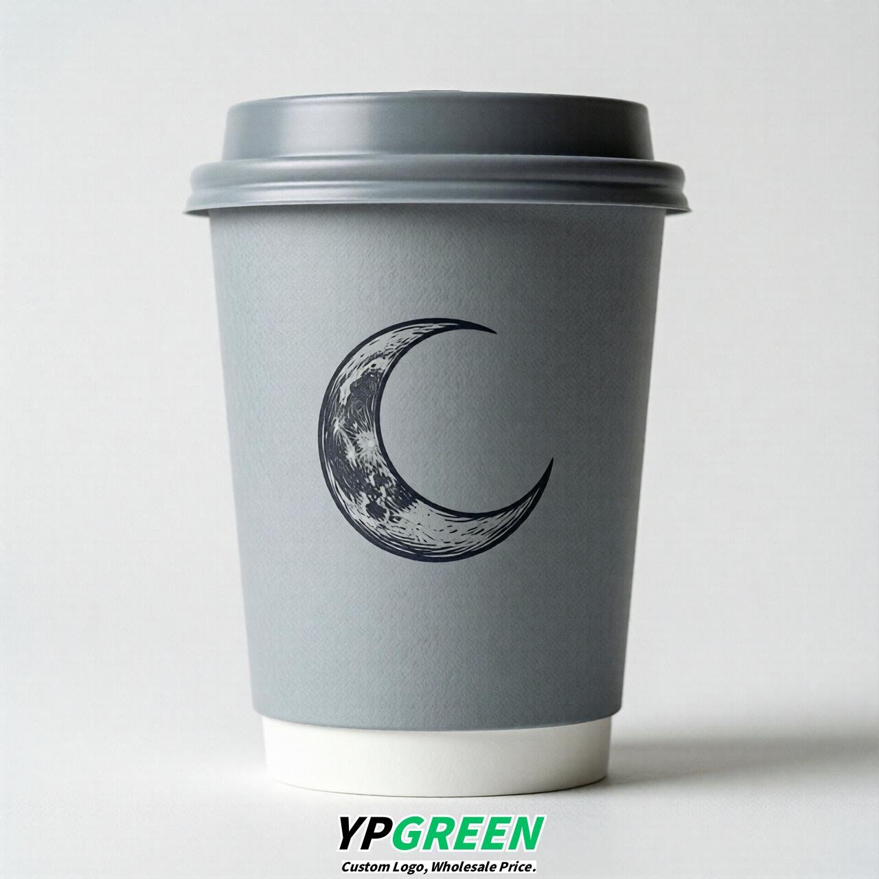 Light Slate Gray Moon Paper Cups with Lids 8-24oz