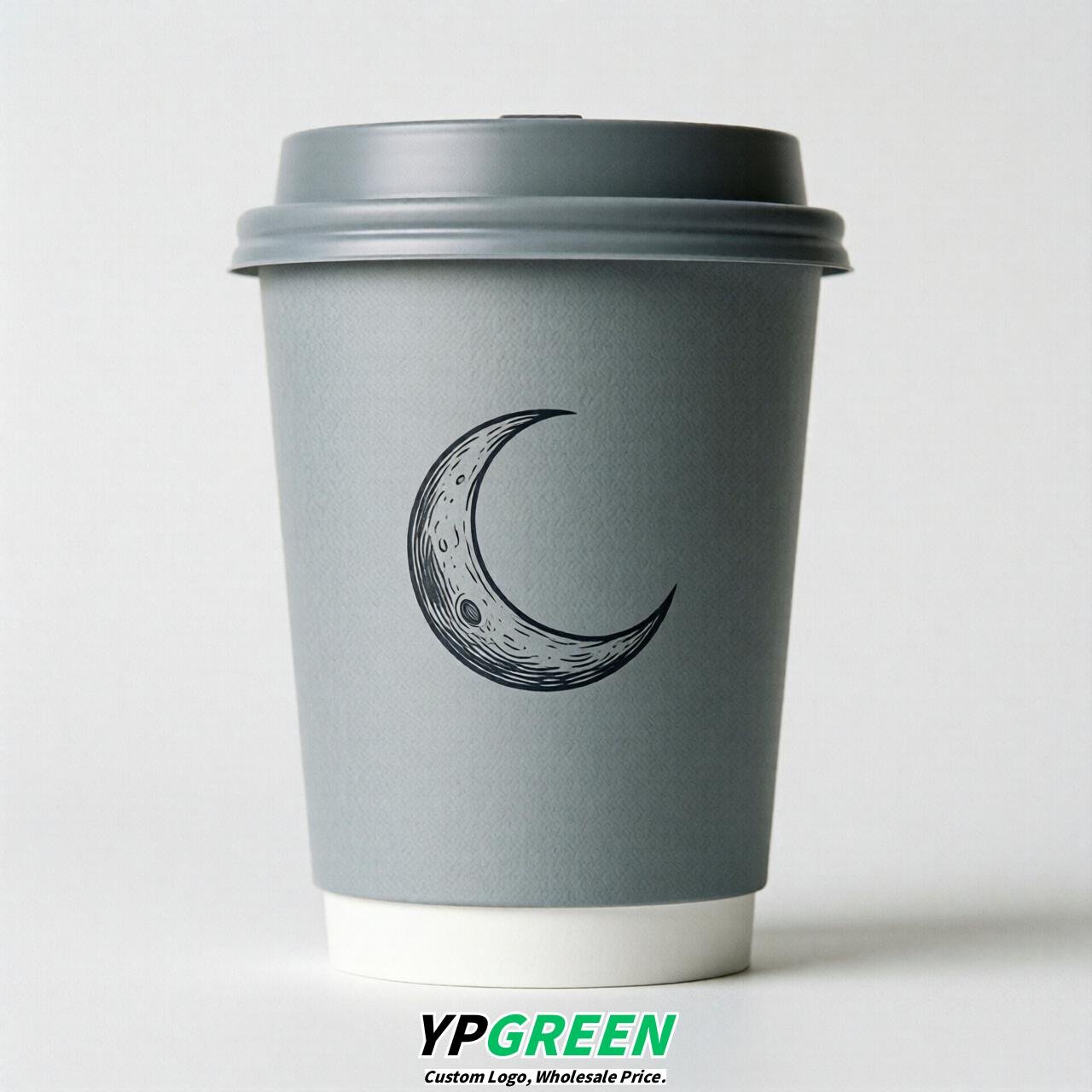 Light Slate Gray Moon Paper Cups with Lids 8-24oz
