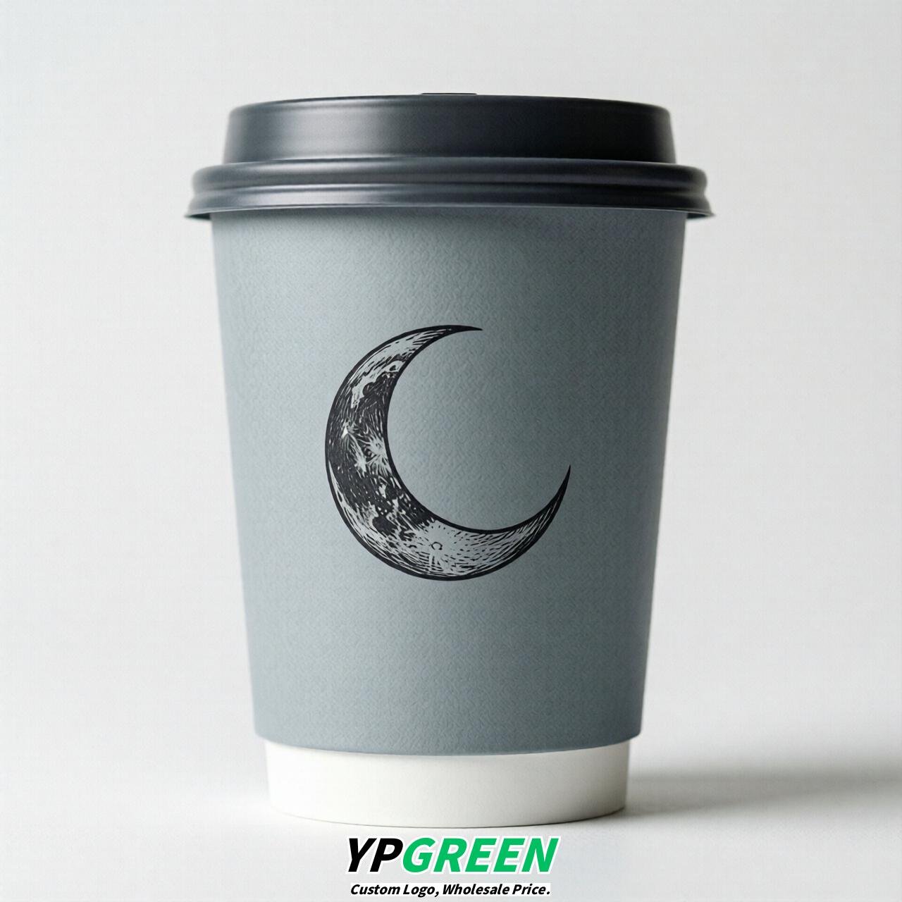 Light Slate Gray Moon Paper Cups with Lids 8-24oz