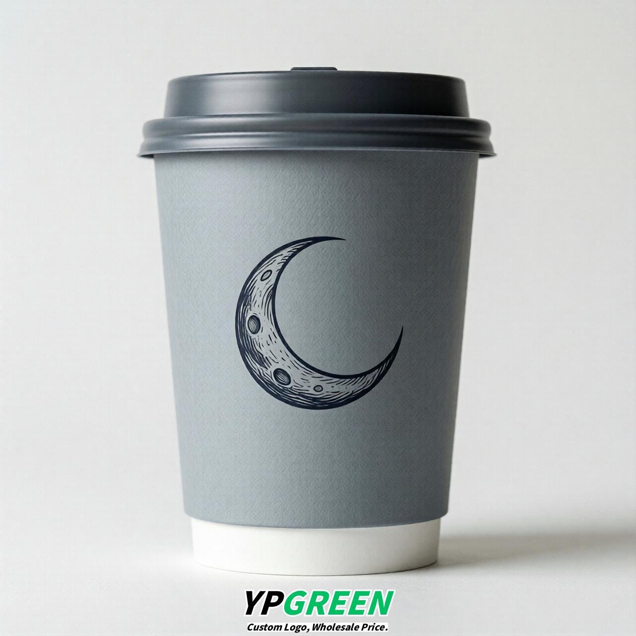 Light Slate Gray Moon Paper Cups with Lids 8-24oz