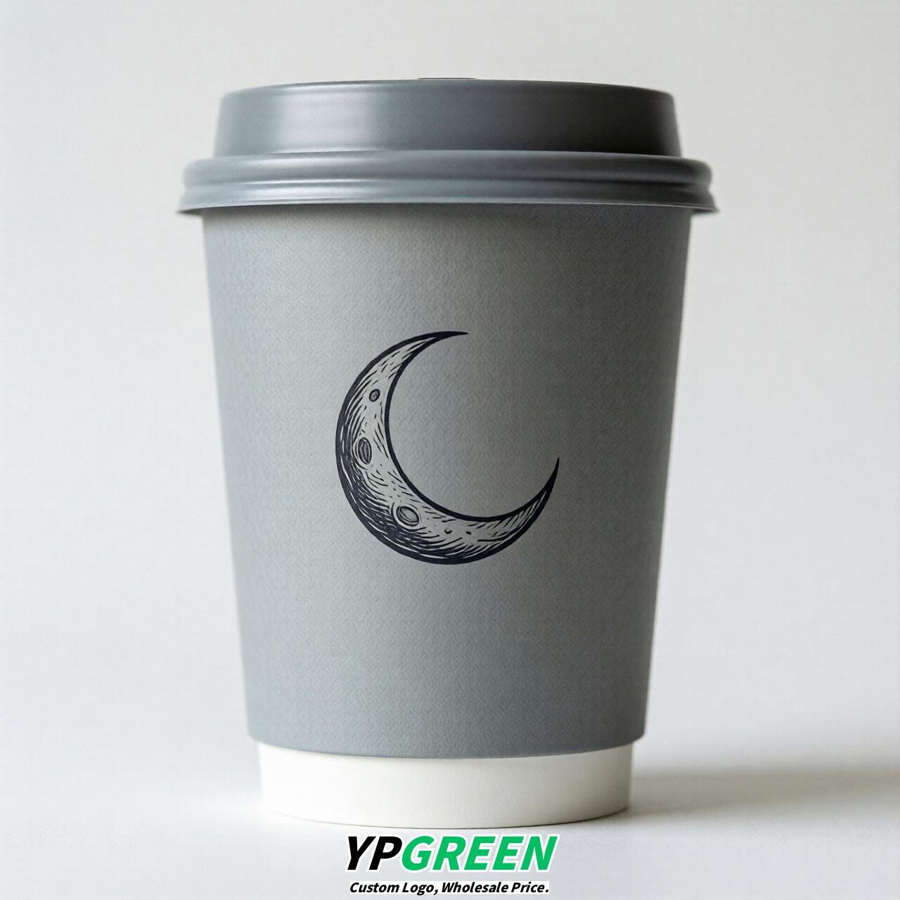 Light Slate Gray Moon Paper Cups with Lids 8-24oz