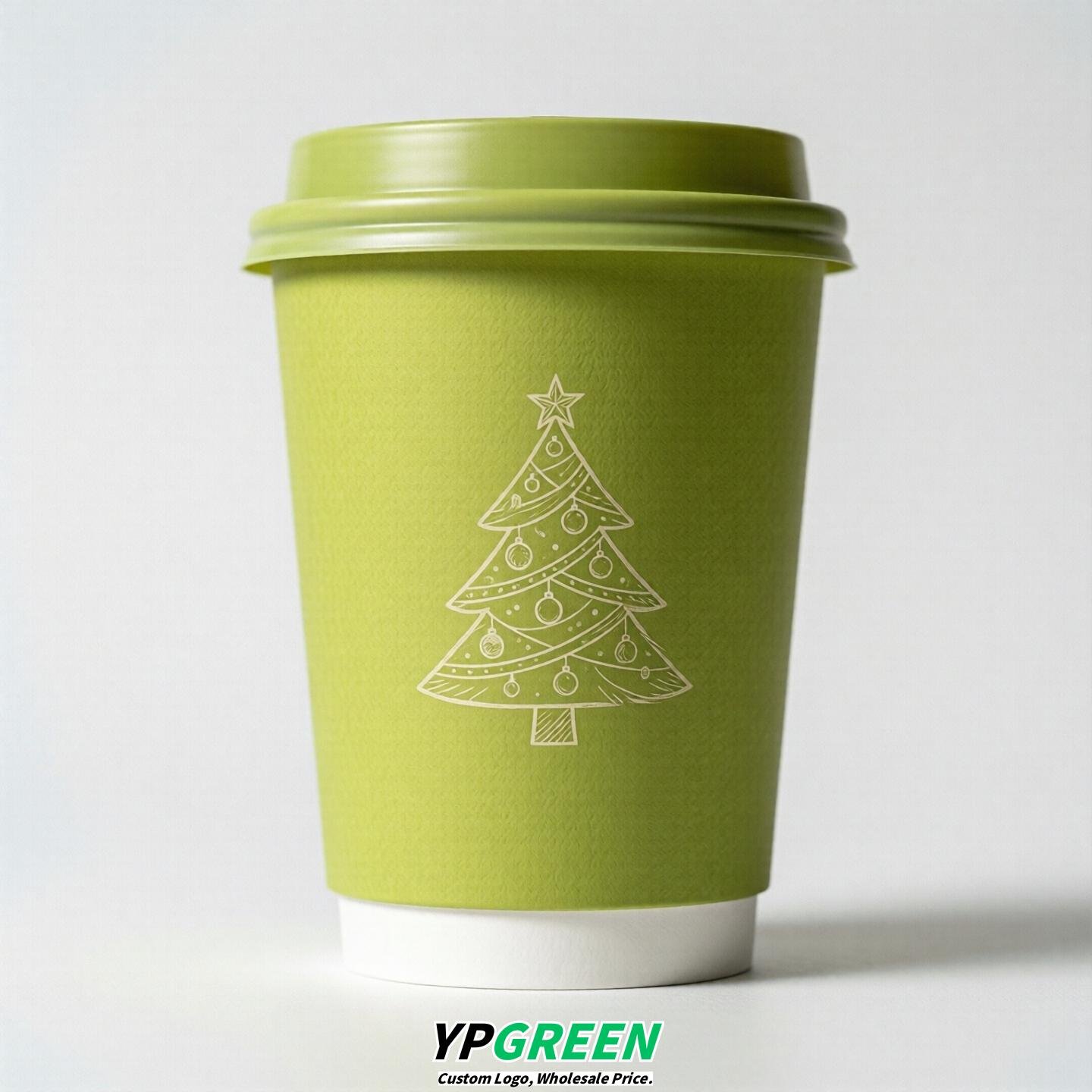 Lime Green Paper Cups with Christmas Design 8-24oz