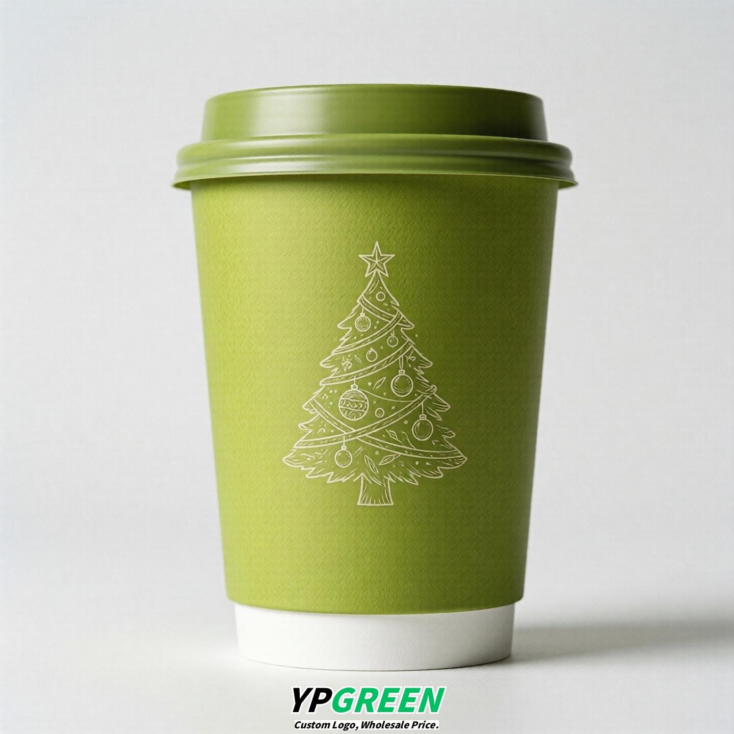 Lime Green Paper Cups with Christmas Design 8-24oz