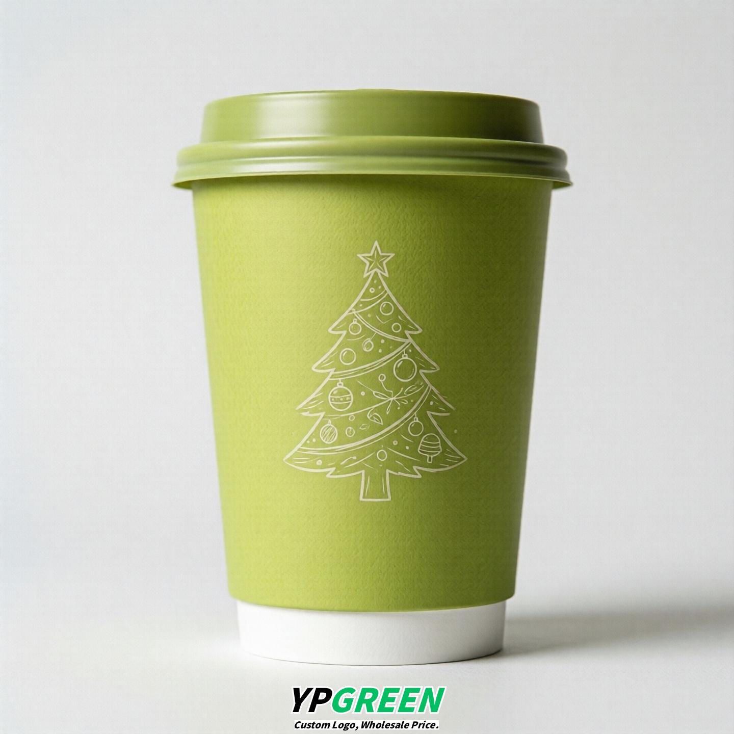 Lime Green Paper Cups with Christmas Design 8-24oz