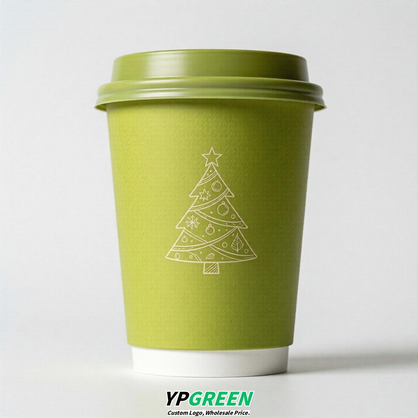 Lime Green Paper Cups with Christmas Design 8-24oz