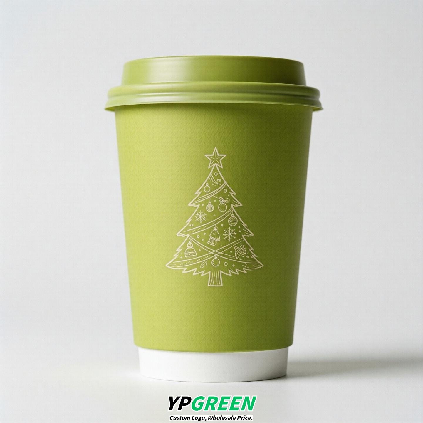 Lime Green Paper Cups with Christmas Design 8-24oz