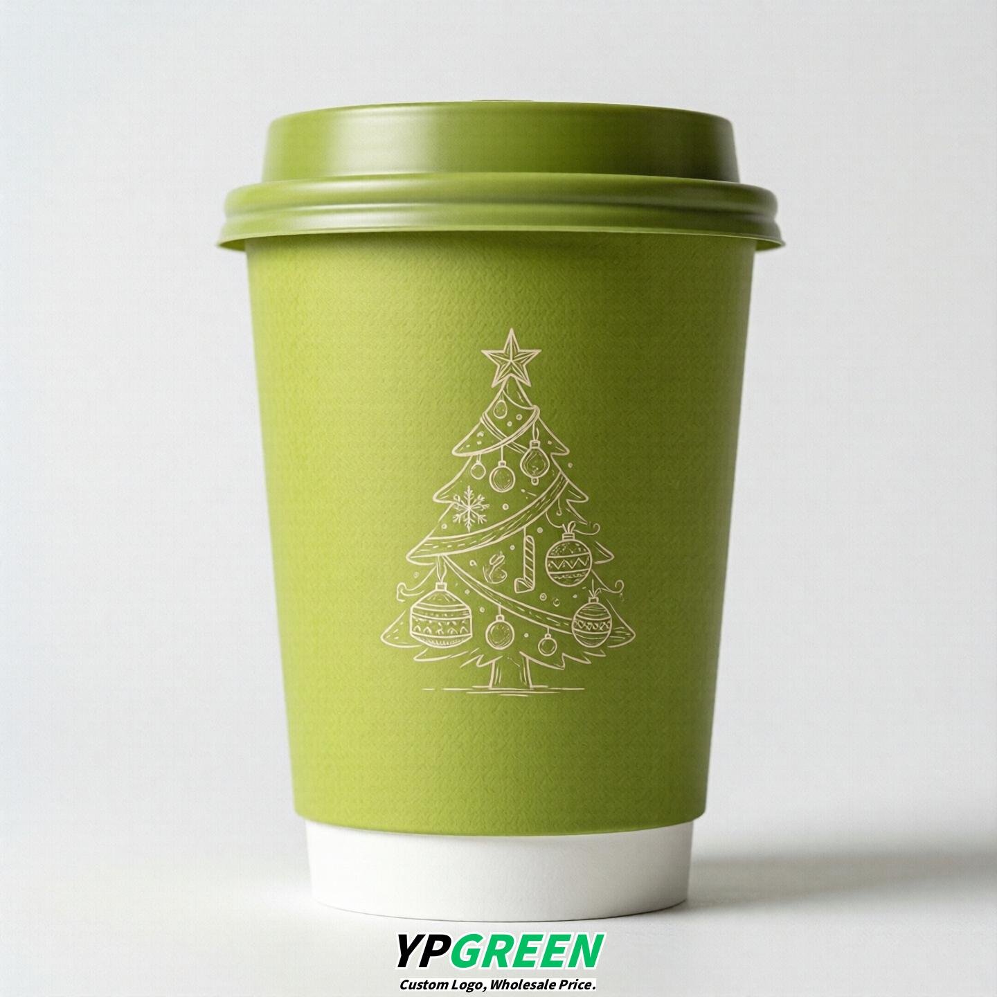 Lime Green Paper Cups with Christmas Design 8-24oz