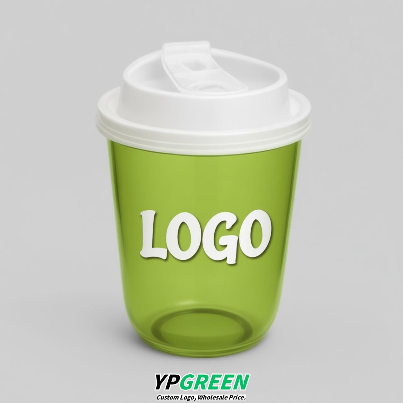 Lime Green U Shape Cups with Lid - Custom Logo PP & PET Plastic Disposable