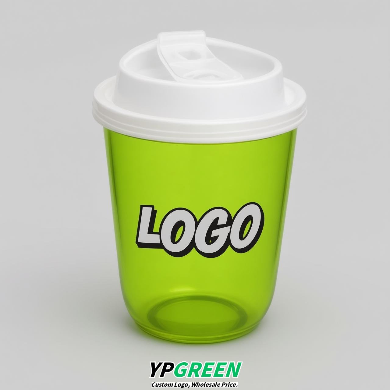 Lime Green U Shape Cups with Lid - Custom Logo PP & PET Plastic Disposable