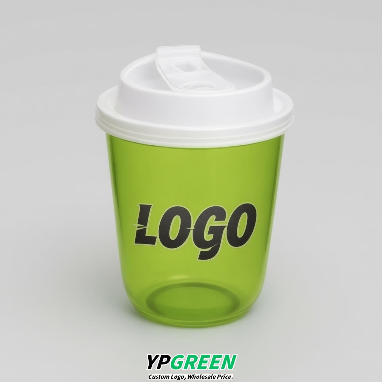 Lime Green U Shape Cups with Lid - Custom Logo PP & PET Plastic Disposable