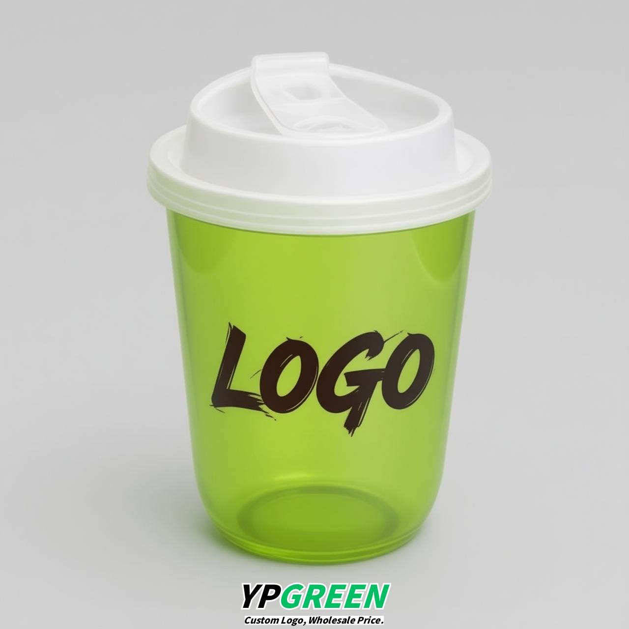 Lime Green U Shape Cups with Lid - Custom Logo PP & PET Plastic Disposable