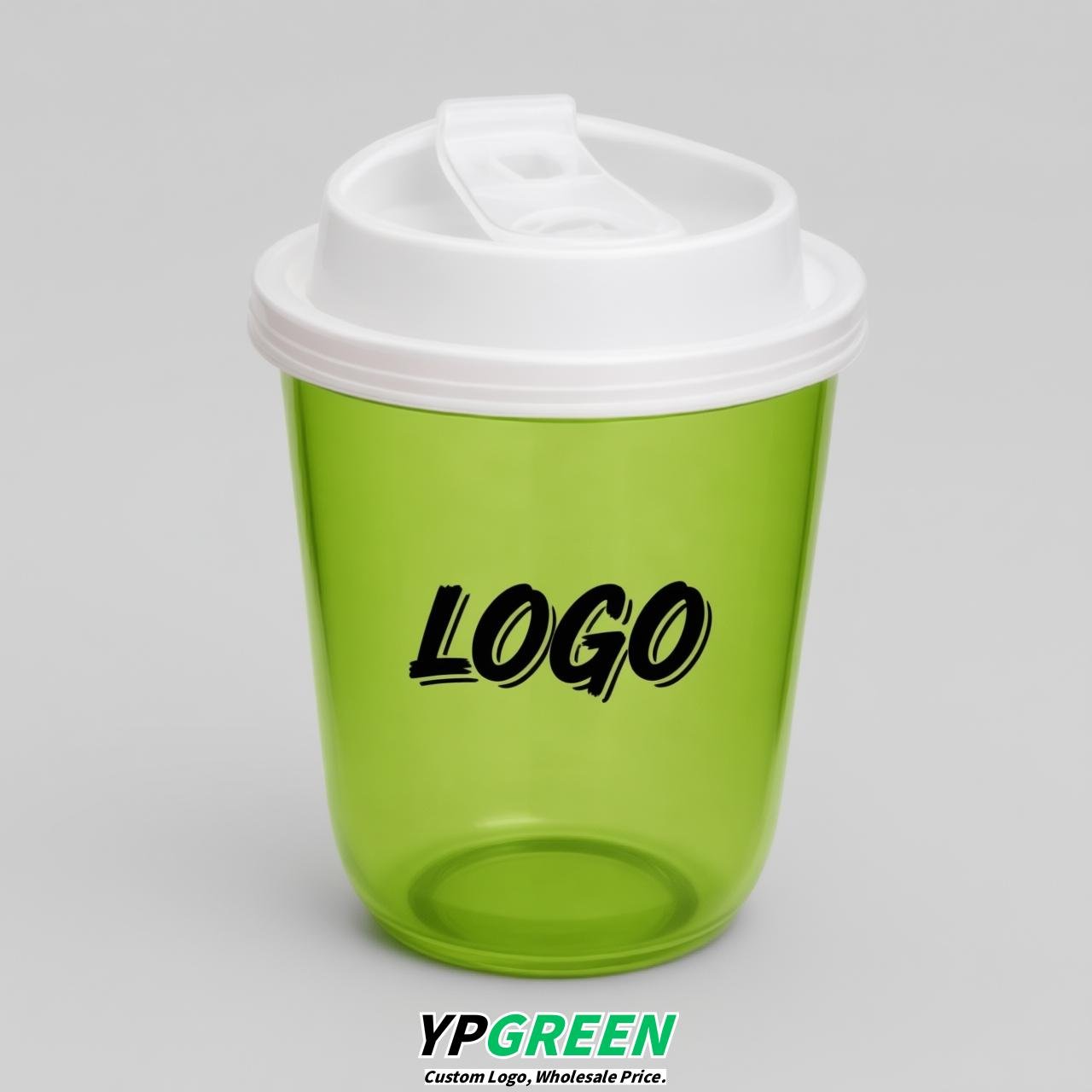 Lime Green U Shape Cups with Lid - Custom Logo PP & PET Plastic Disposable