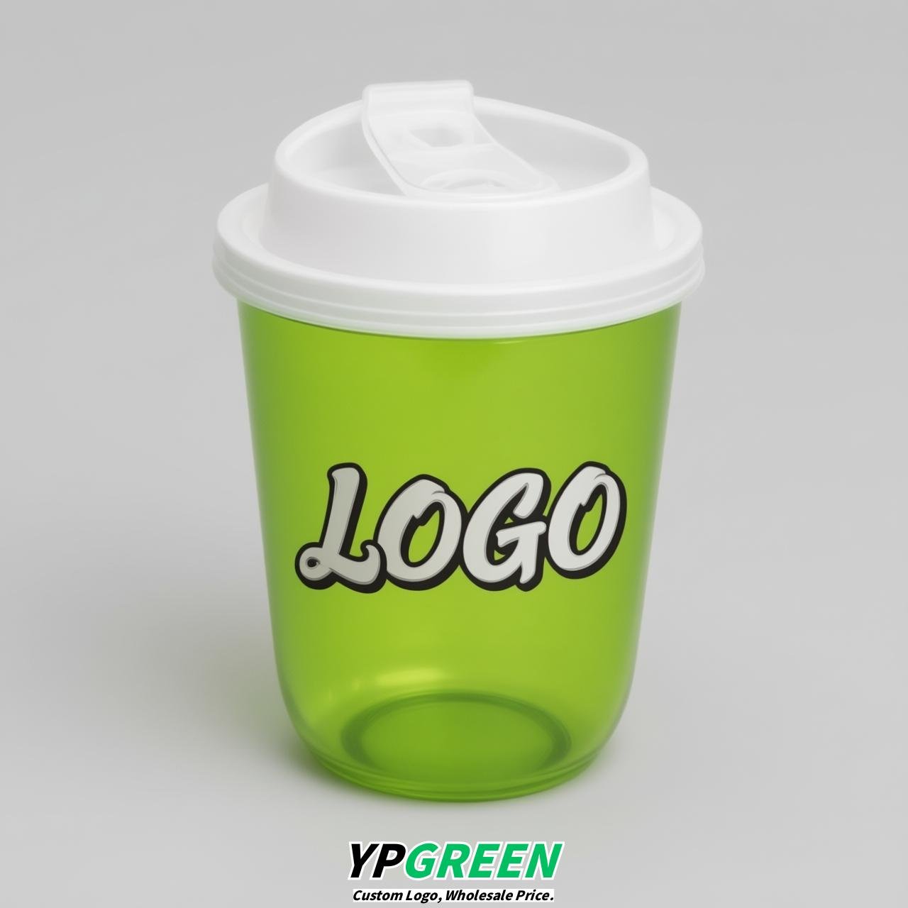 Lime Green U Shape Cups with Lid - Custom Logo PP & PET Plastic Disposable