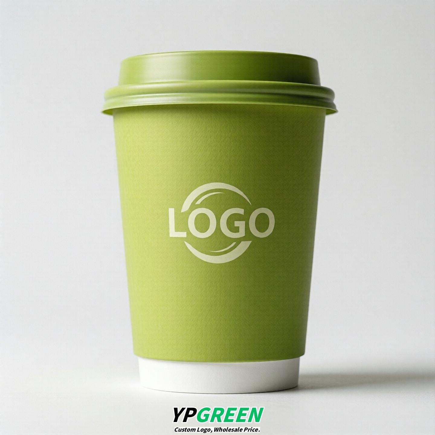 Lime Green Custom Logo Paper Cups: 8-24oz & Double Wall