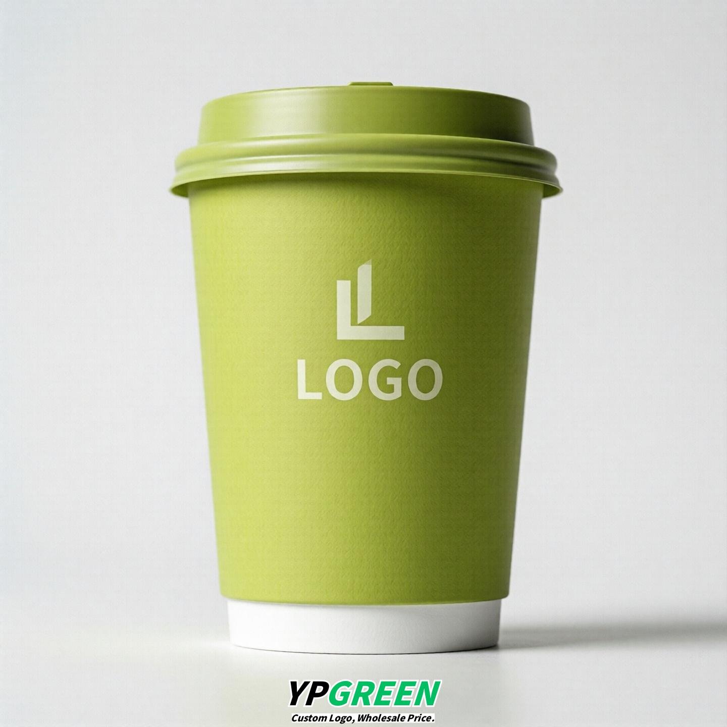 Lime Green Custom Logo Paper Cups: 8-24oz & Double Wall