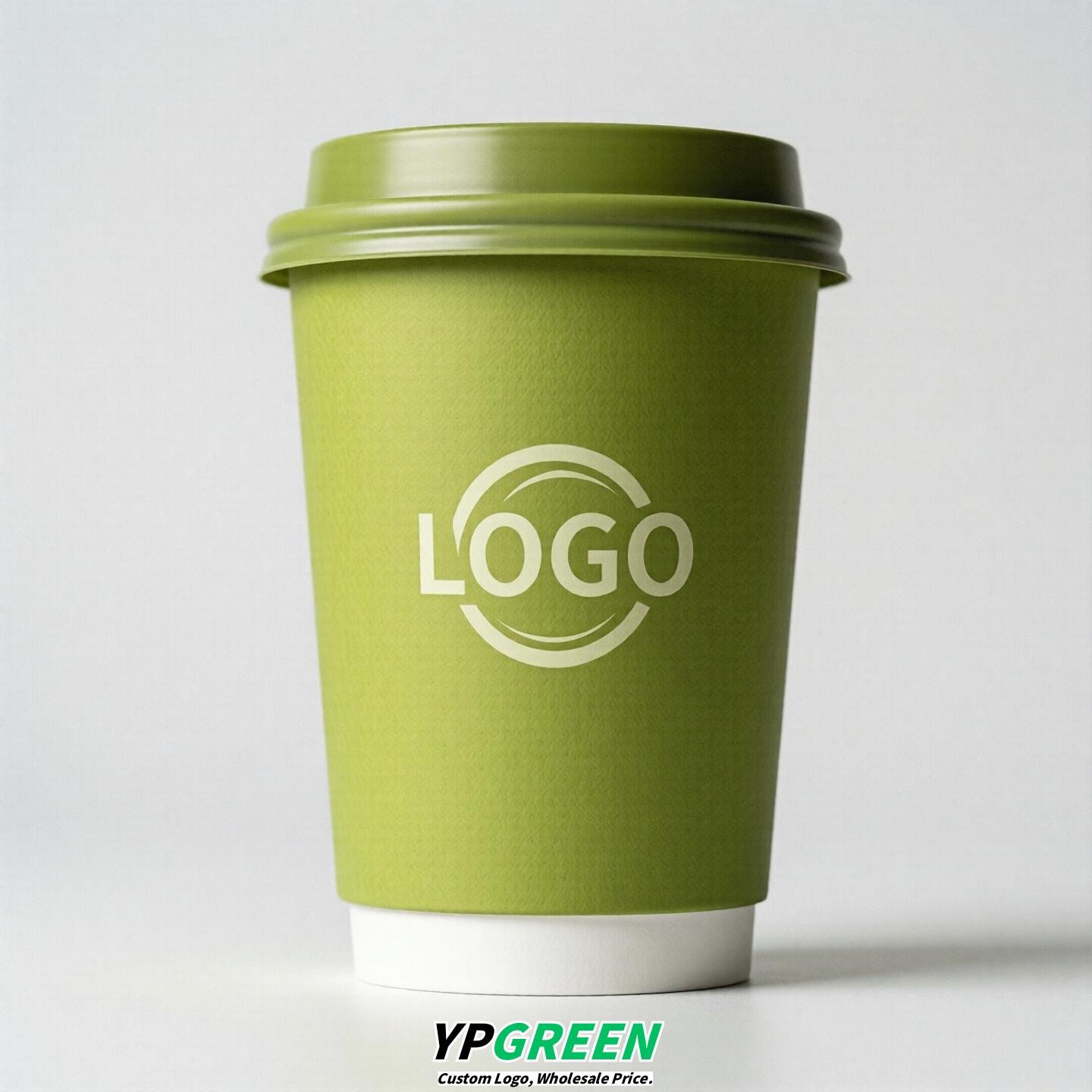 Lime Green Custom Logo Paper Cups: 8-24oz & Double Wall