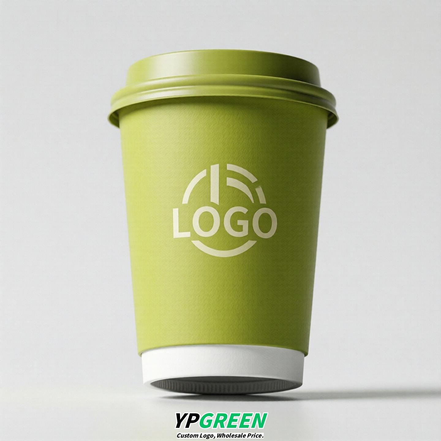 Lime Green Custom Logo Paper Cups: 8-24oz & Double Wall