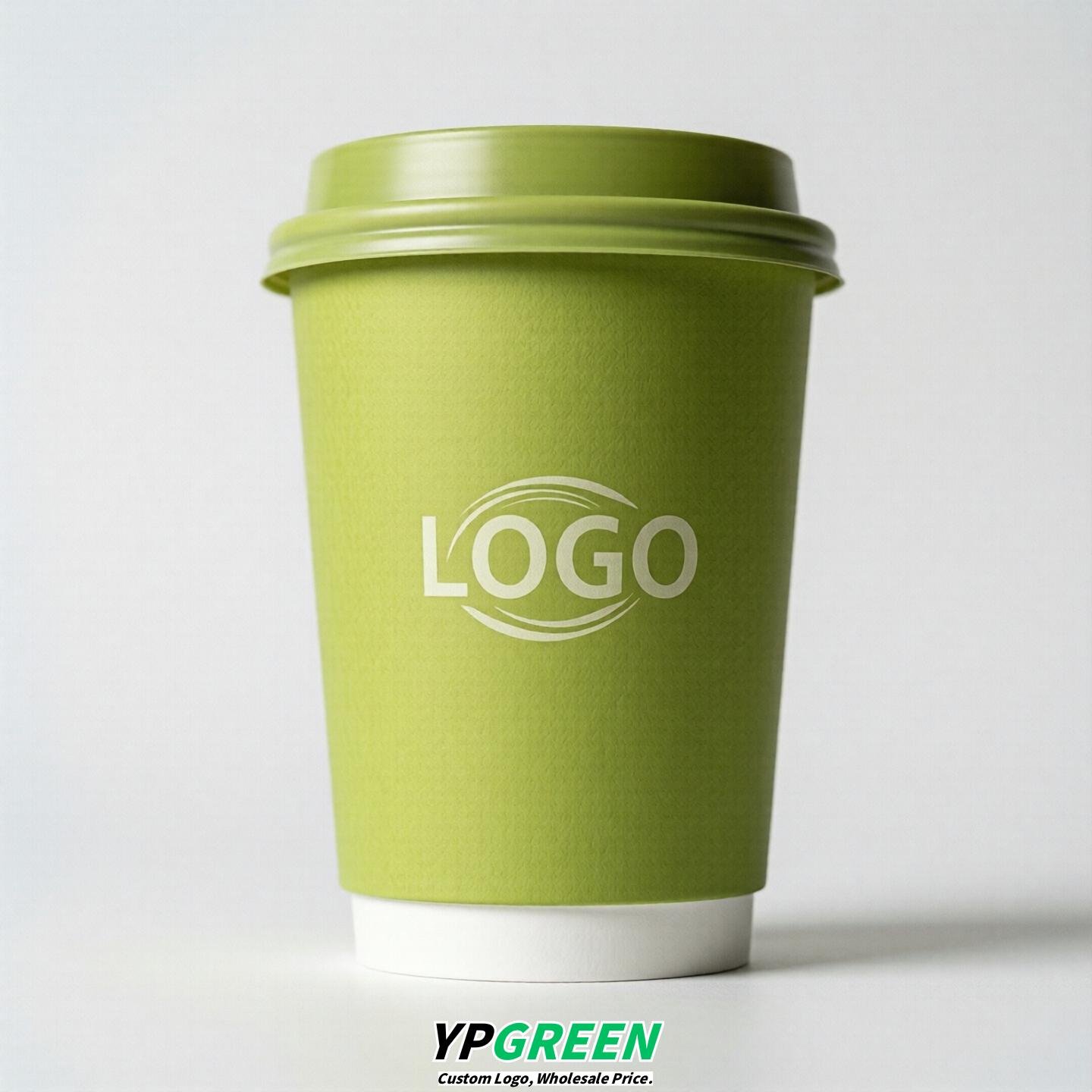 Lime Green Custom Logo Paper Cups: 8-24oz & Double Wall