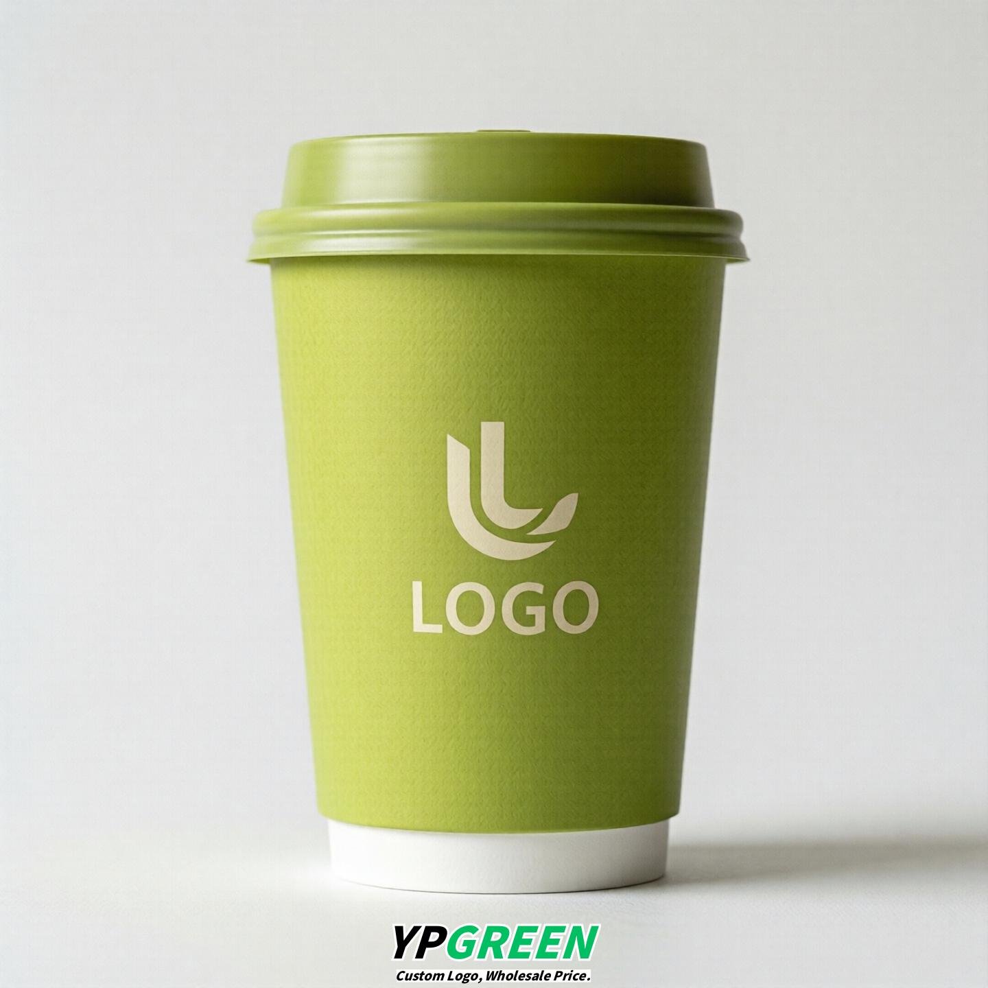 Lime Green Custom Logo Paper Cups: 8-24oz & Double Wall